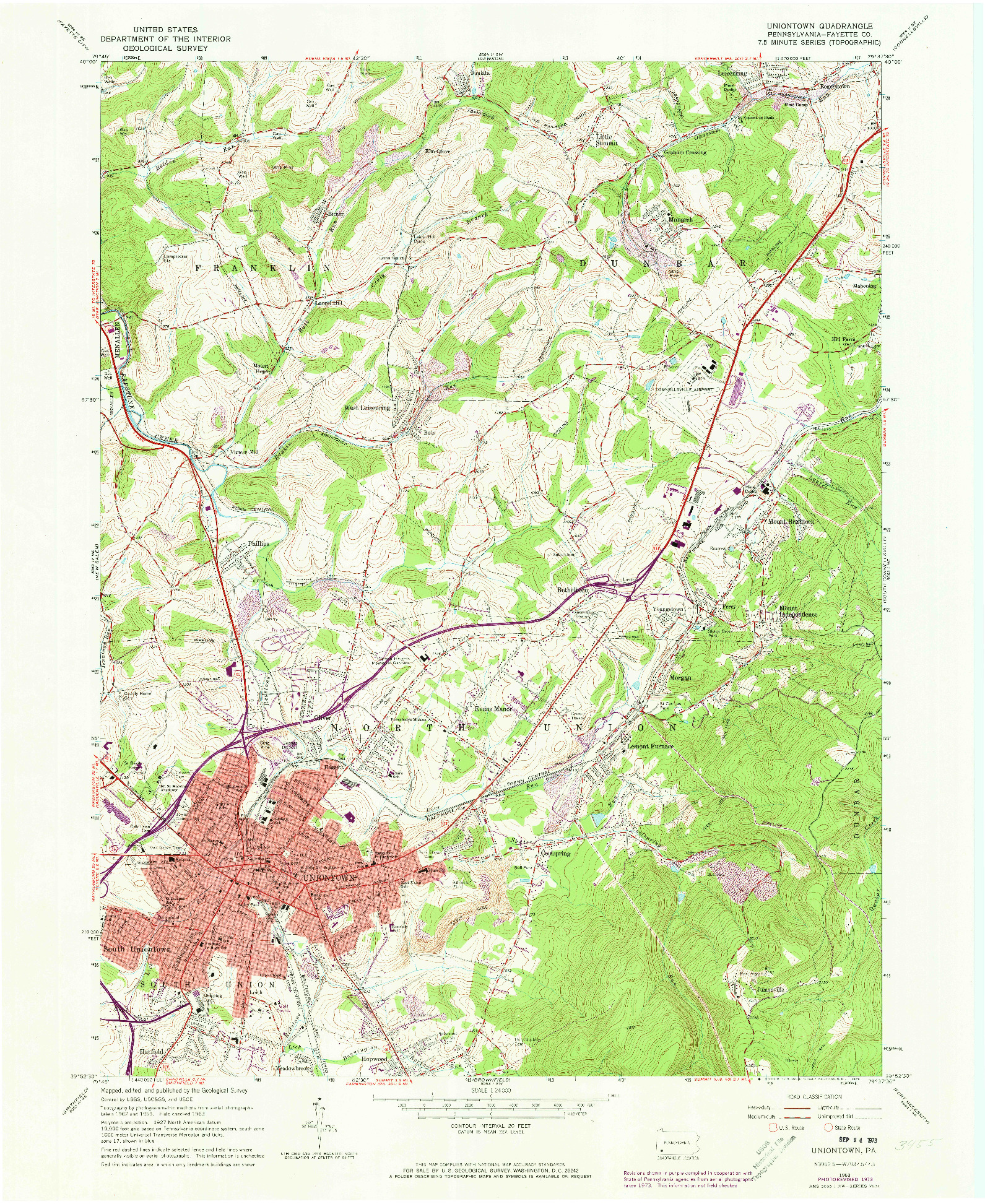 USGS 1:24000-SCALE QUADRANGLE FOR UNIONTOWN, PA 1963