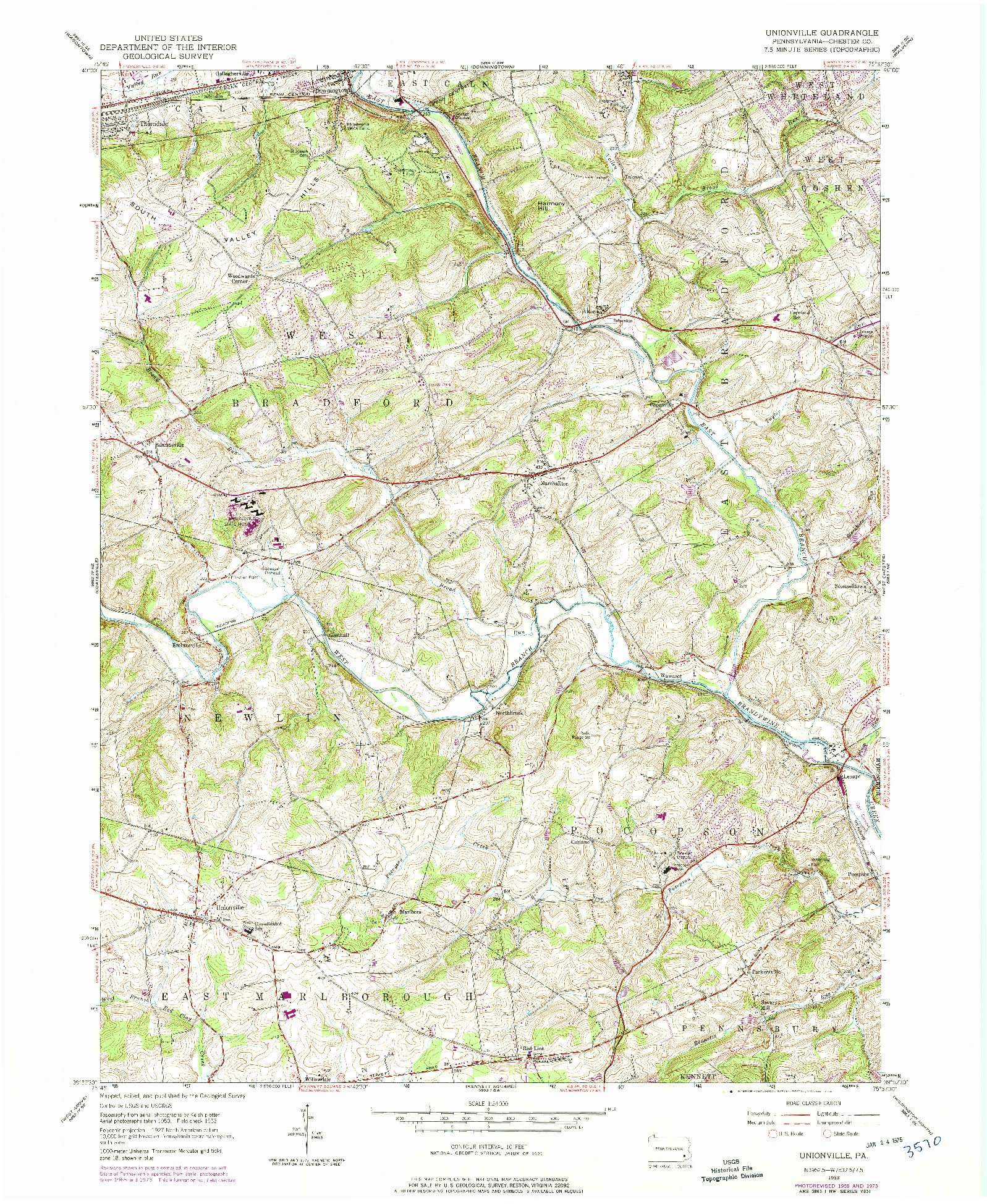 USGS 1:24000-SCALE QUADRANGLE FOR UNIONVILLE, PA 1963