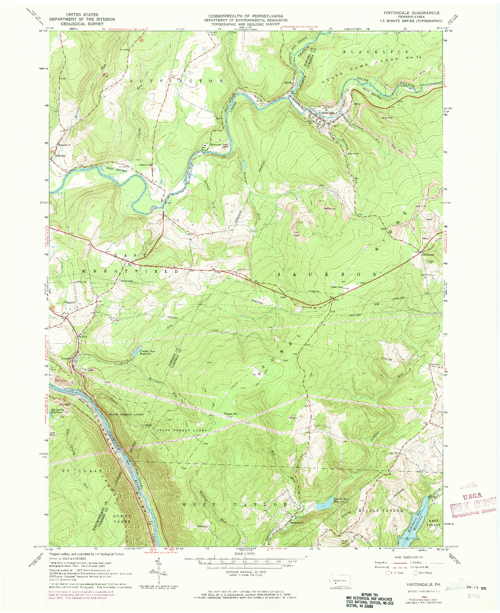 USGS 1:24000-SCALE QUADRANGLE FOR VINTONDALE, PA 1964