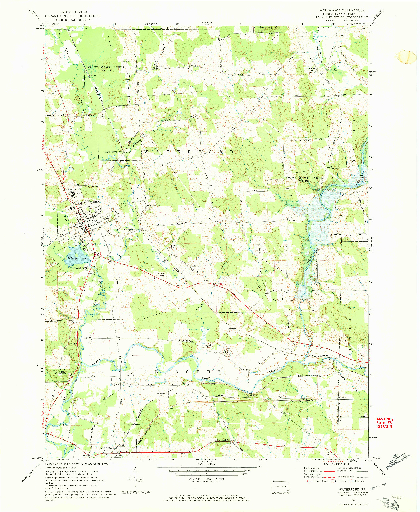 USGS 1:24000-SCALE QUADRANGLE FOR WATERFORD, PA 1967