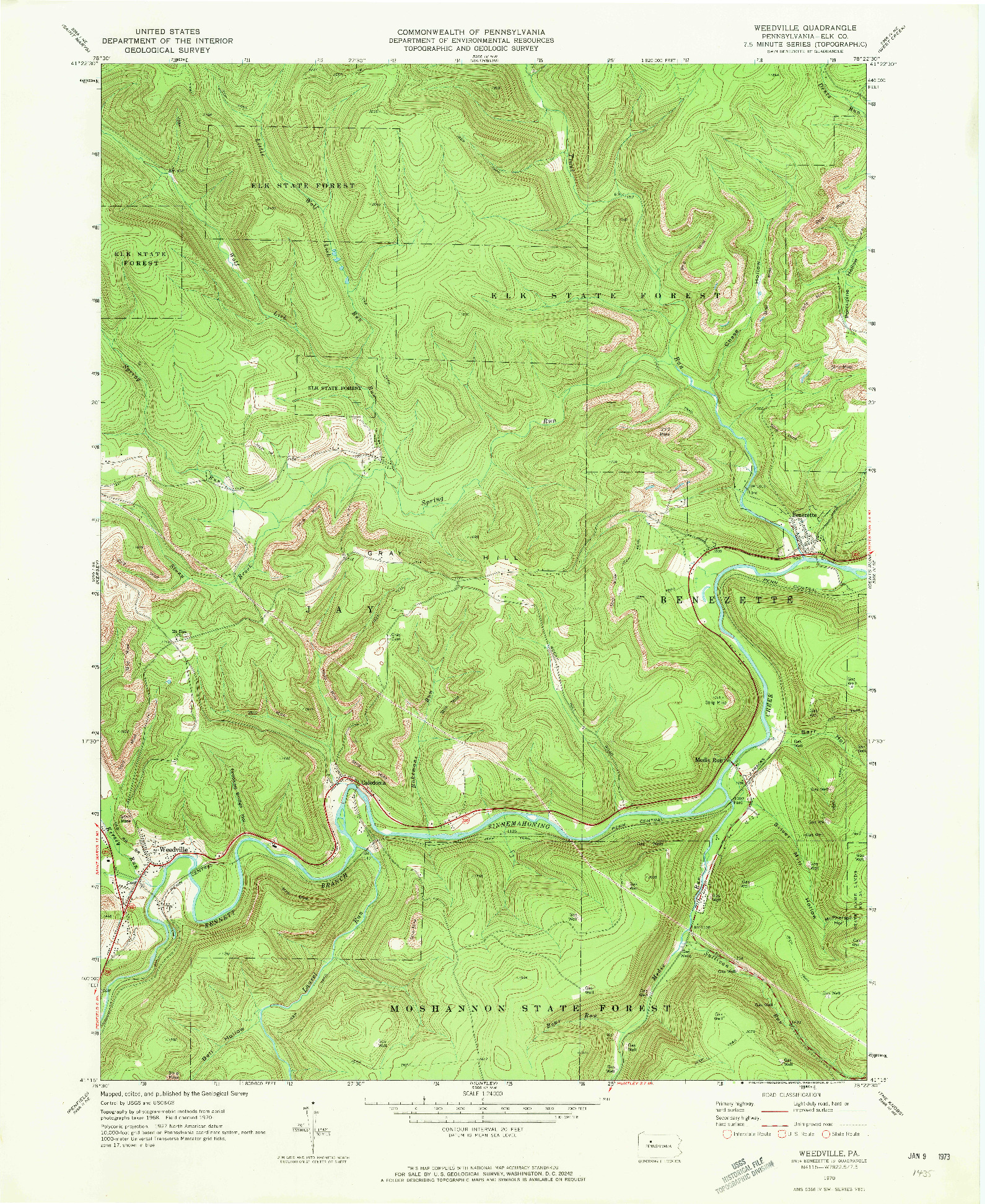 USGS 1:24000-SCALE QUADRANGLE FOR WEEDVILLE, PA 1970