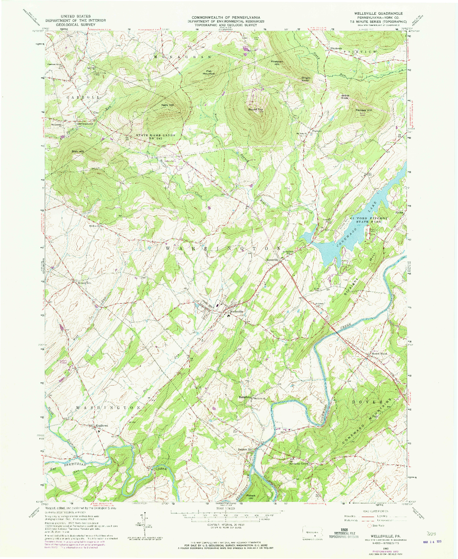 USGS 1:24000-SCALE QUADRANGLE FOR WELLSVILLE, PA 1963