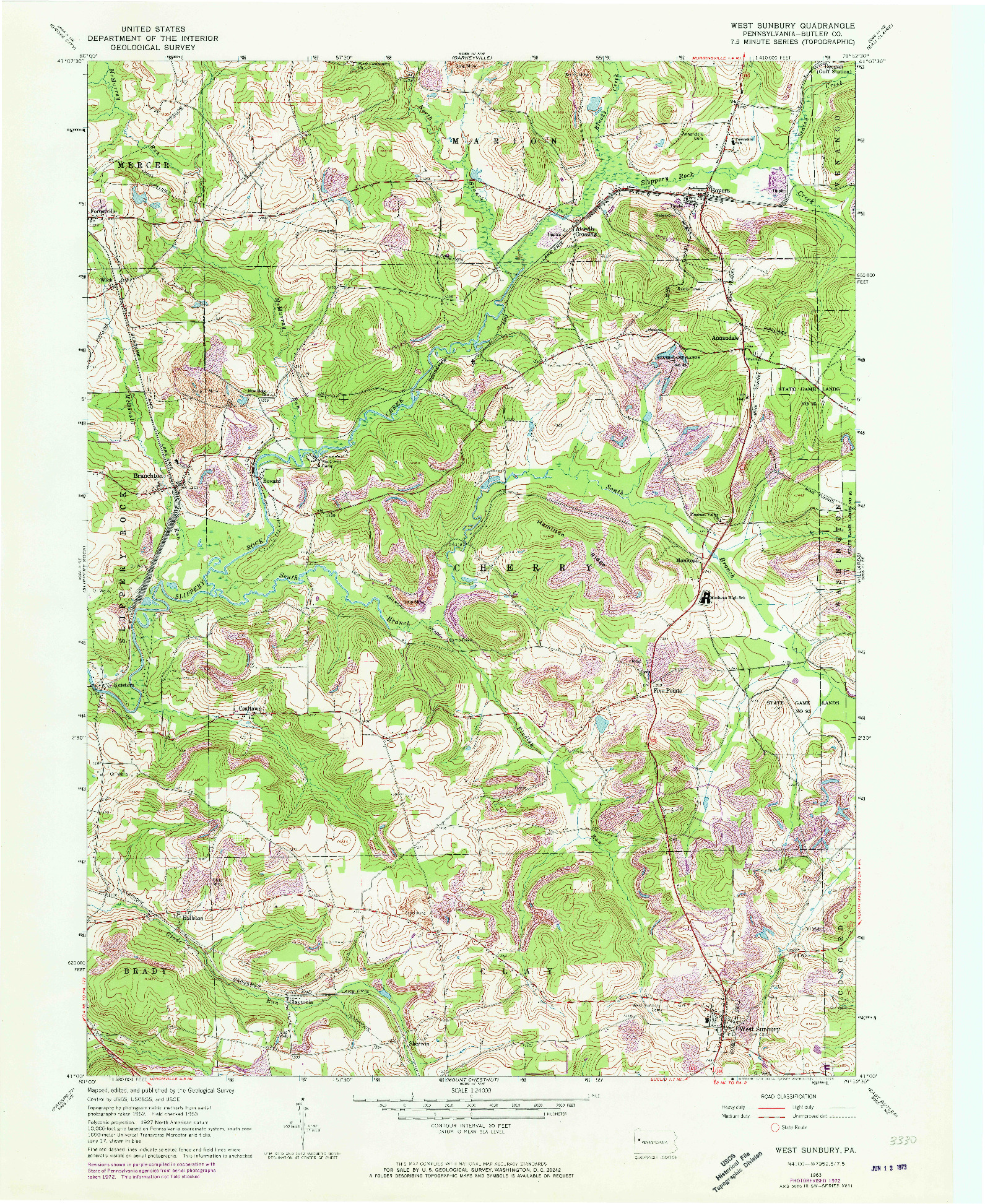 USGS 1:24000-SCALE QUADRANGLE FOR WEST SUNBURY, PA 1963