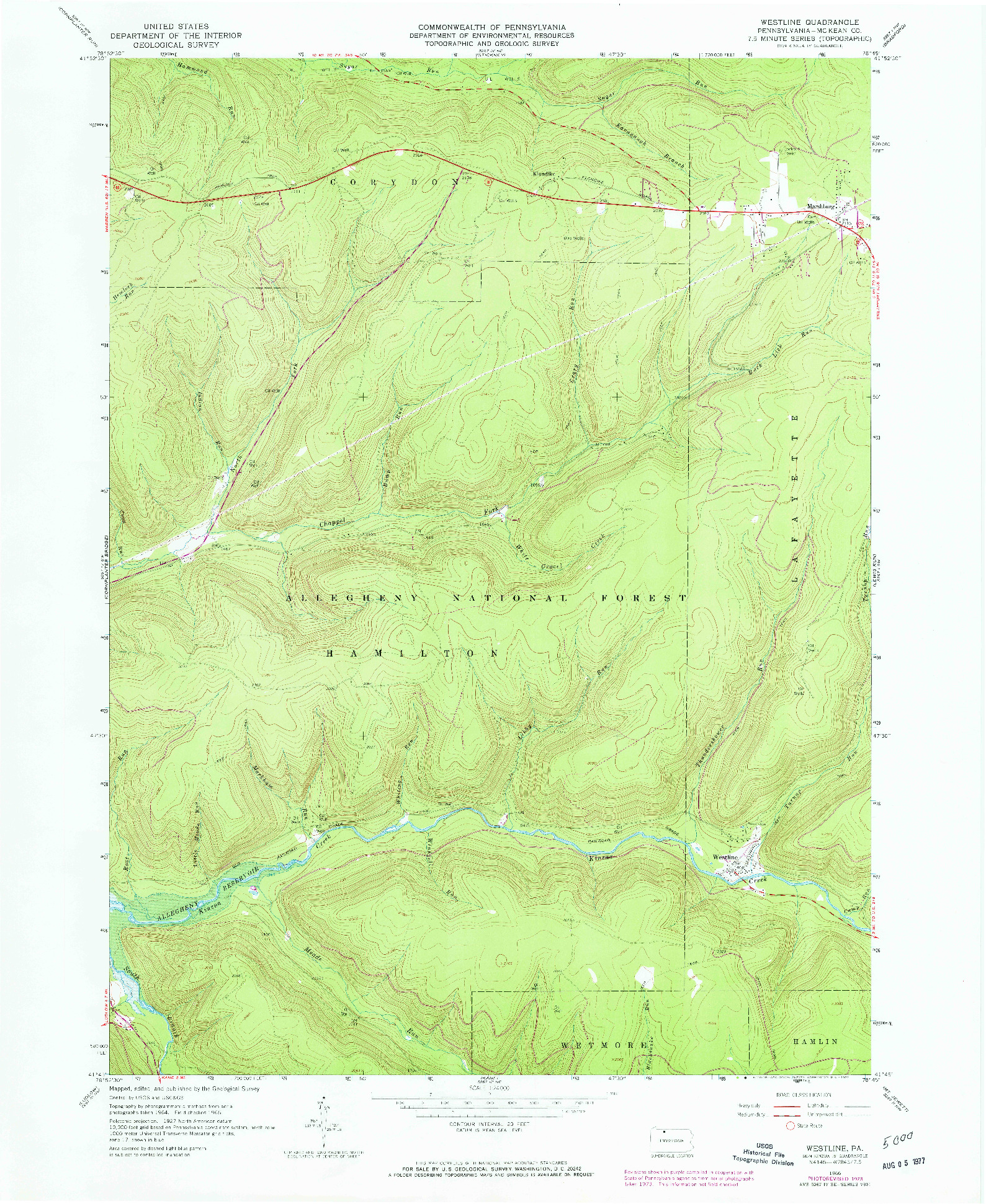 USGS 1:24000-SCALE QUADRANGLE FOR WESTLINE, PA 1966