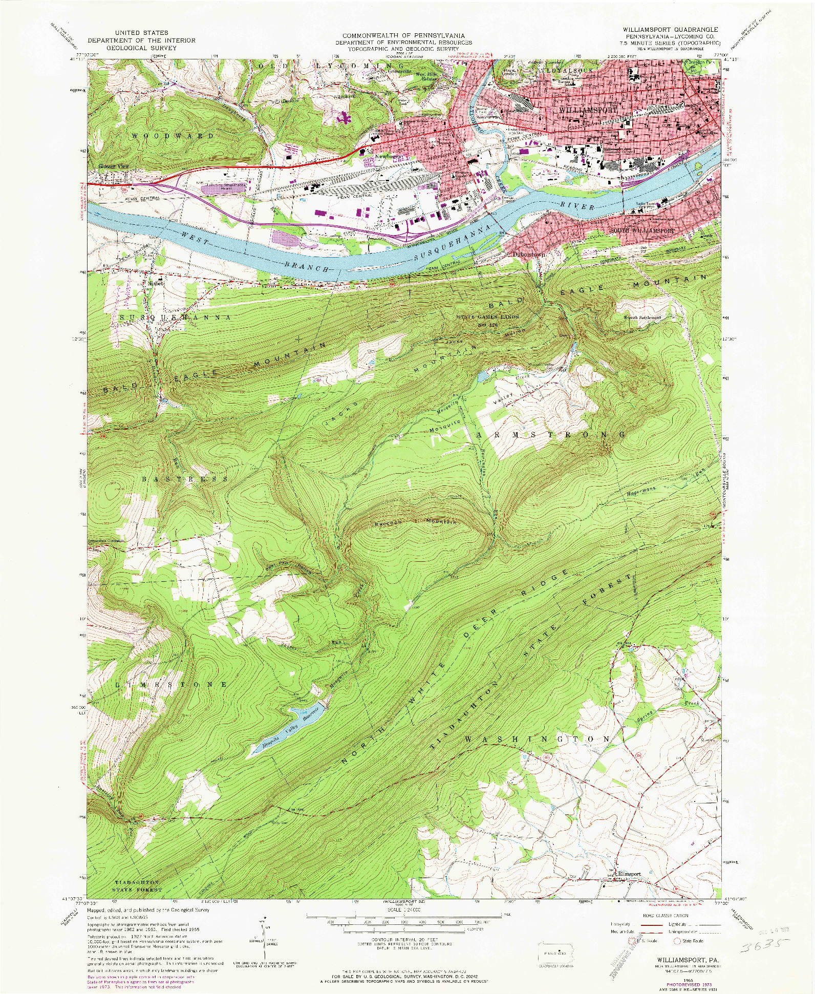 USGS 1:24000-SCALE QUADRANGLE FOR WILLIAMSPORT, PA 1965