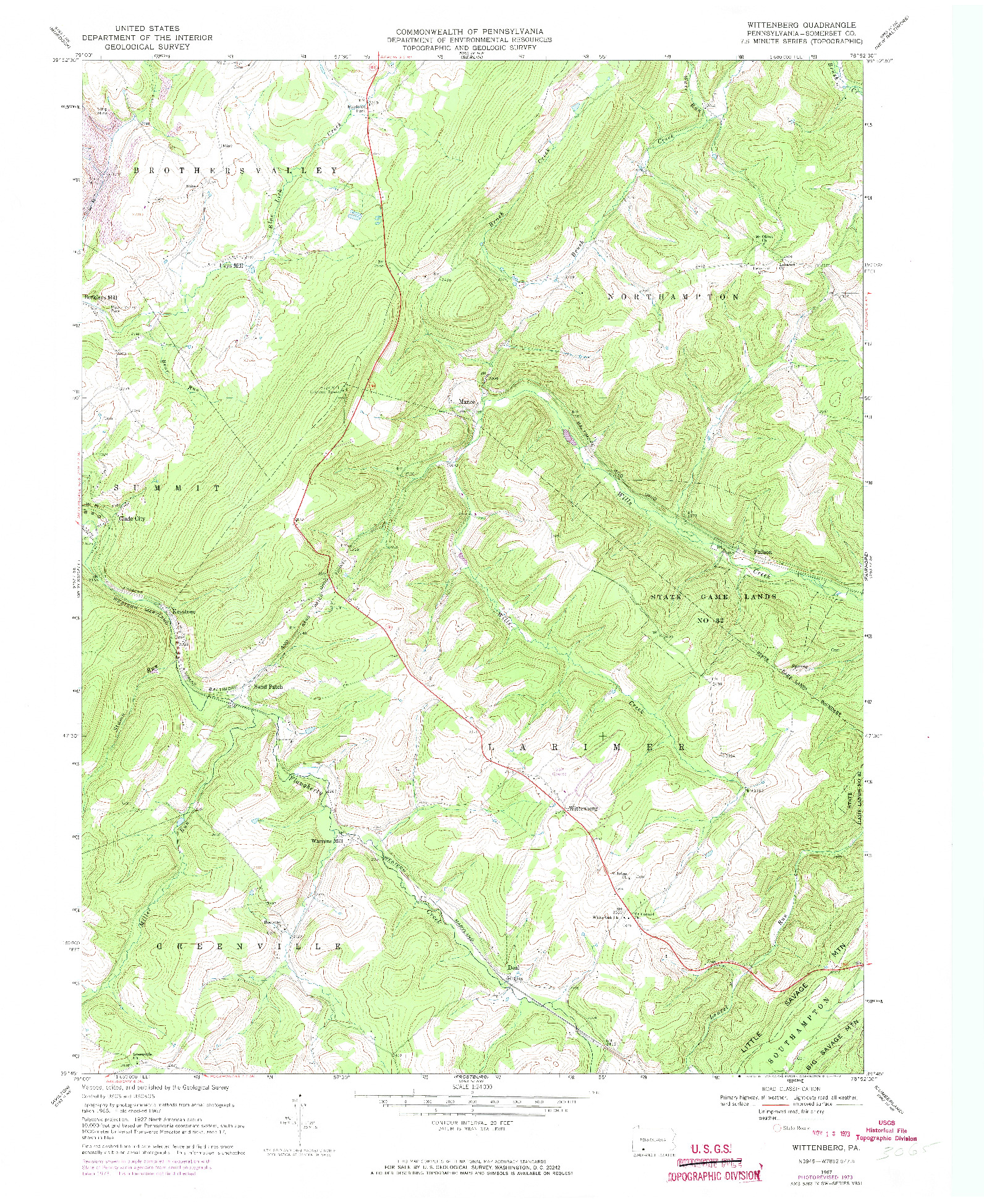 USGS 1:24000-SCALE QUADRANGLE FOR WITTENBERG, PA 1967