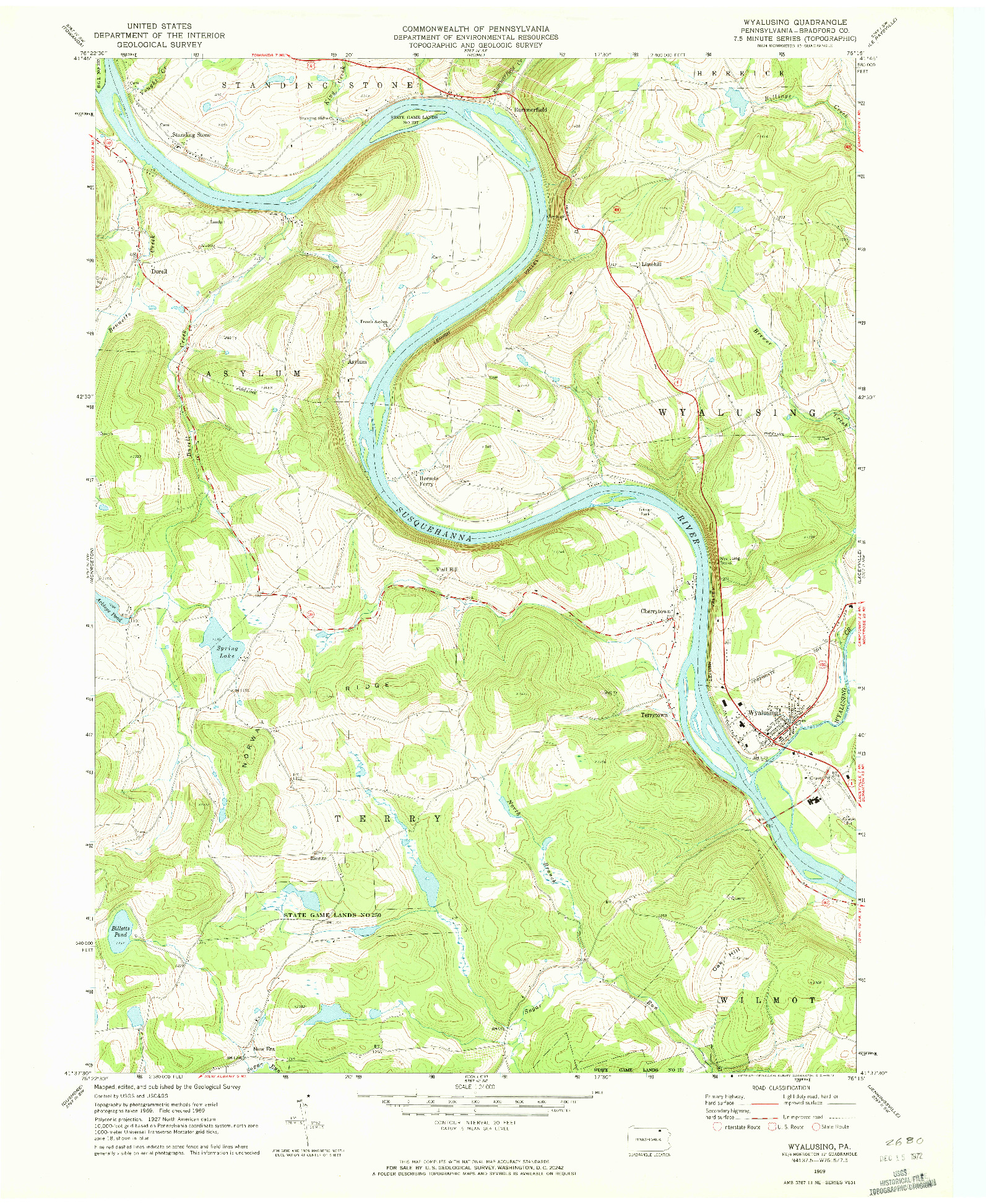 USGS 1:24000-SCALE QUADRANGLE FOR WYALUSING, PA 1969