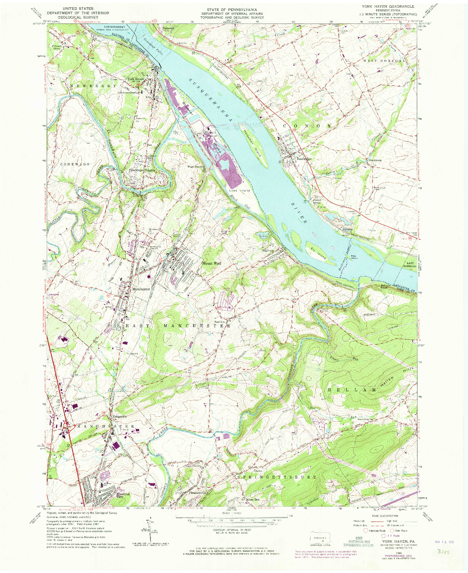 USGS 1:24000-SCALE QUADRANGLE FOR YORK HAVEN, PA 1964