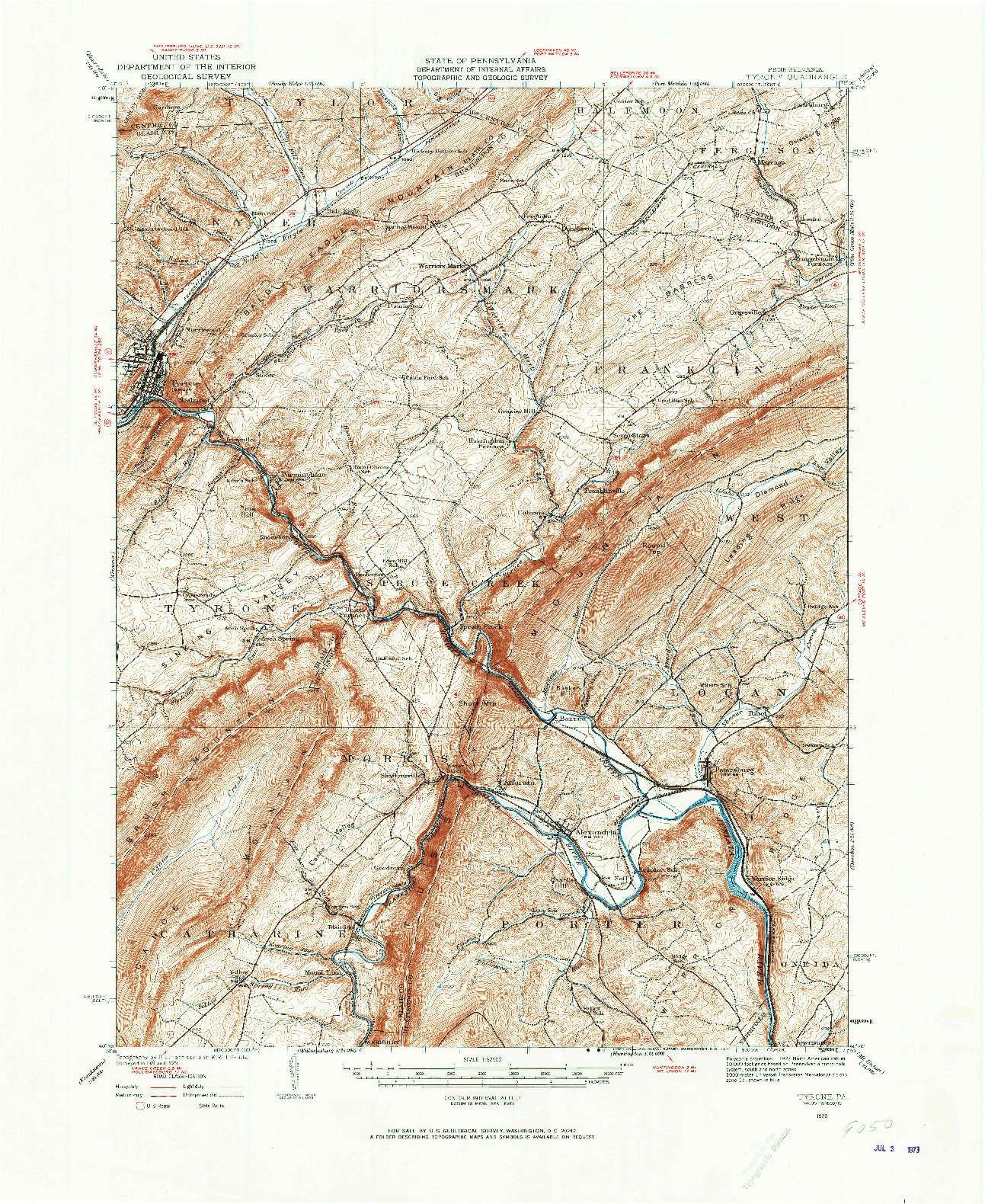 USGS 1:62500-SCALE QUADRANGLE FOR TYRONE, PA 1929