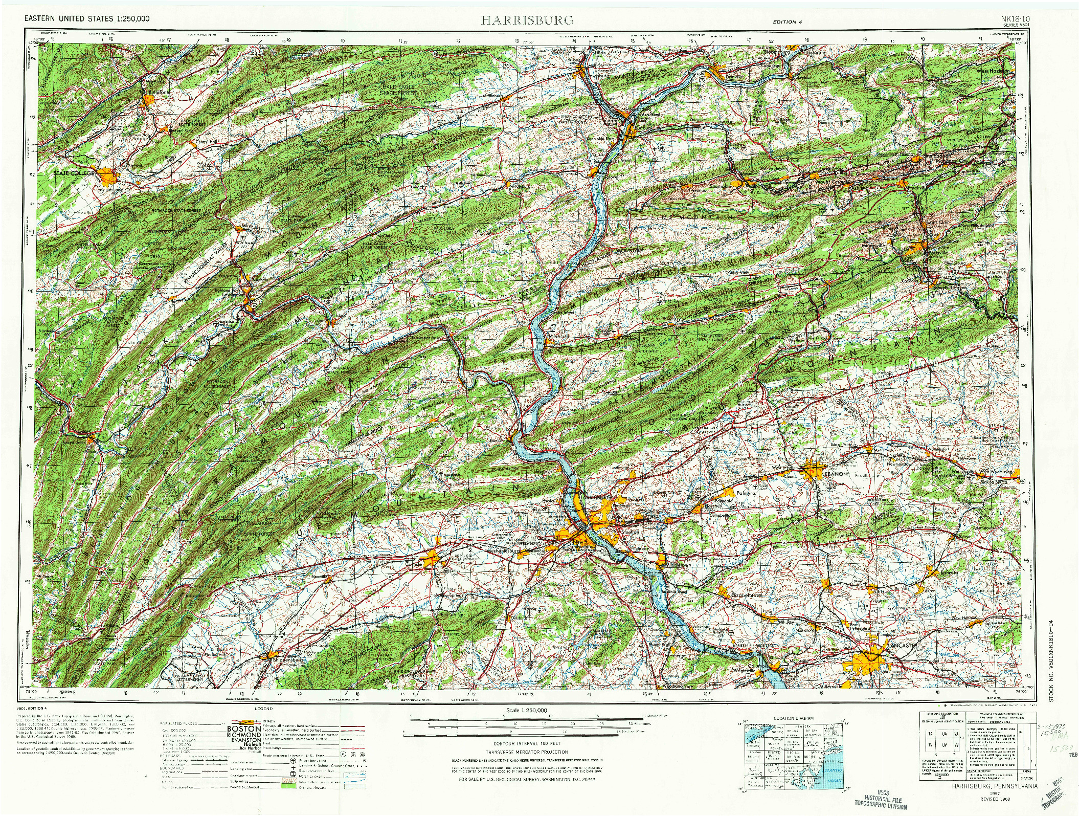 USGS 1:250000-SCALE QUADRANGLE FOR HARRISBURG, PA 1957