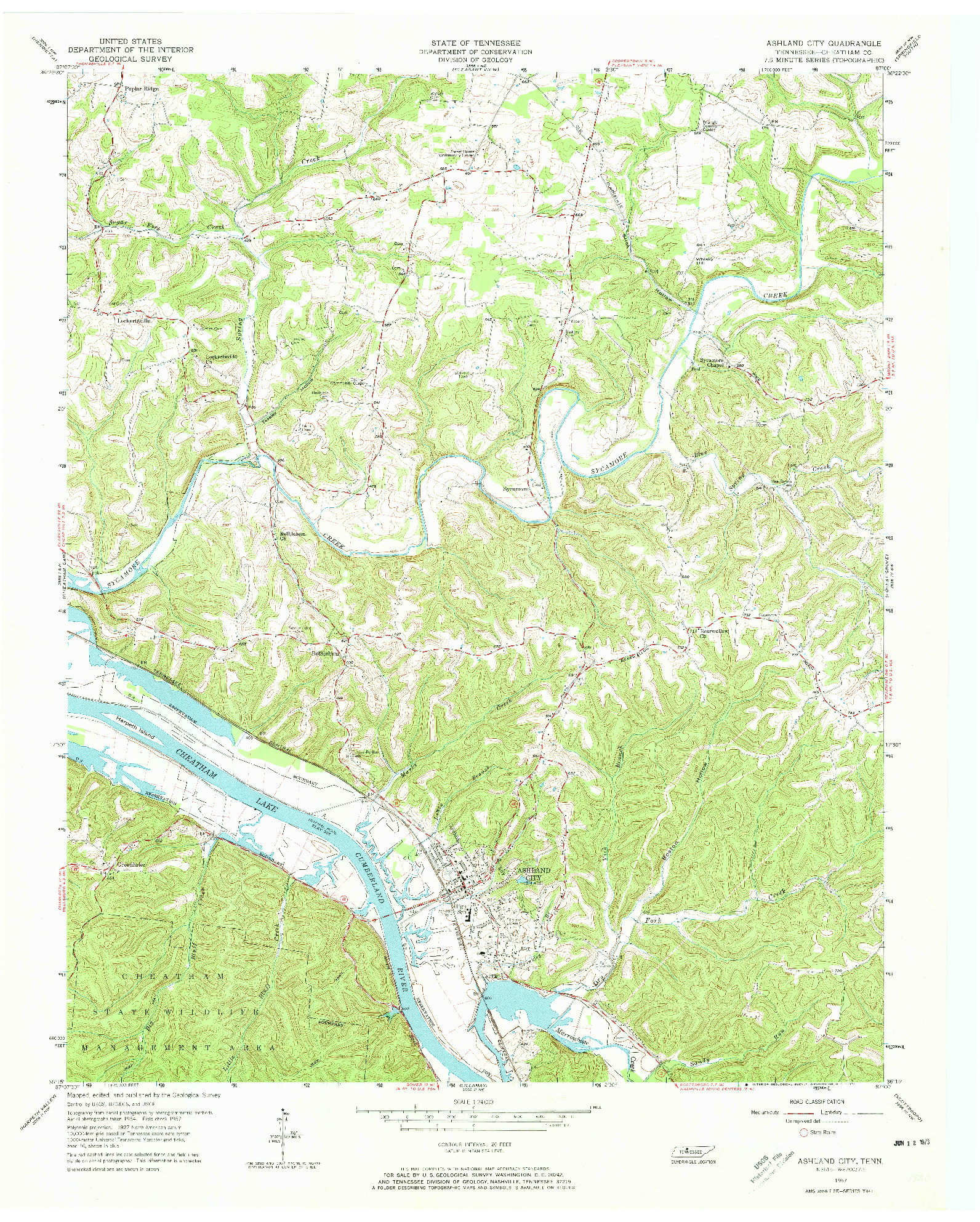 USGS 1:24000-SCALE QUADRANGLE FOR ASHLAND CITY, TN 1957