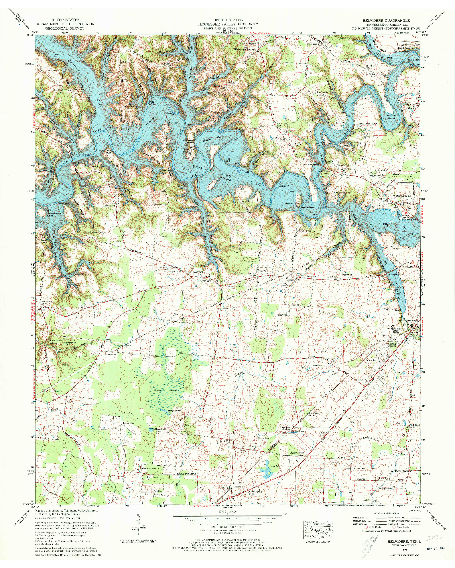 USGS 1:24000-SCALE QUADRANGLE FOR BELVIDERE, TN 1972