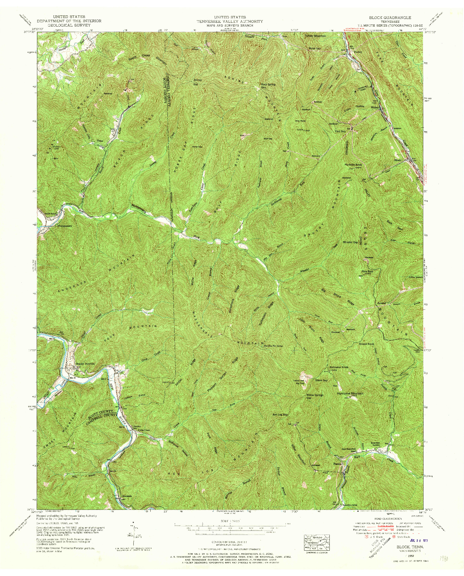 USGS 1:24000-SCALE QUADRANGLE FOR BLOCK, TN 1952