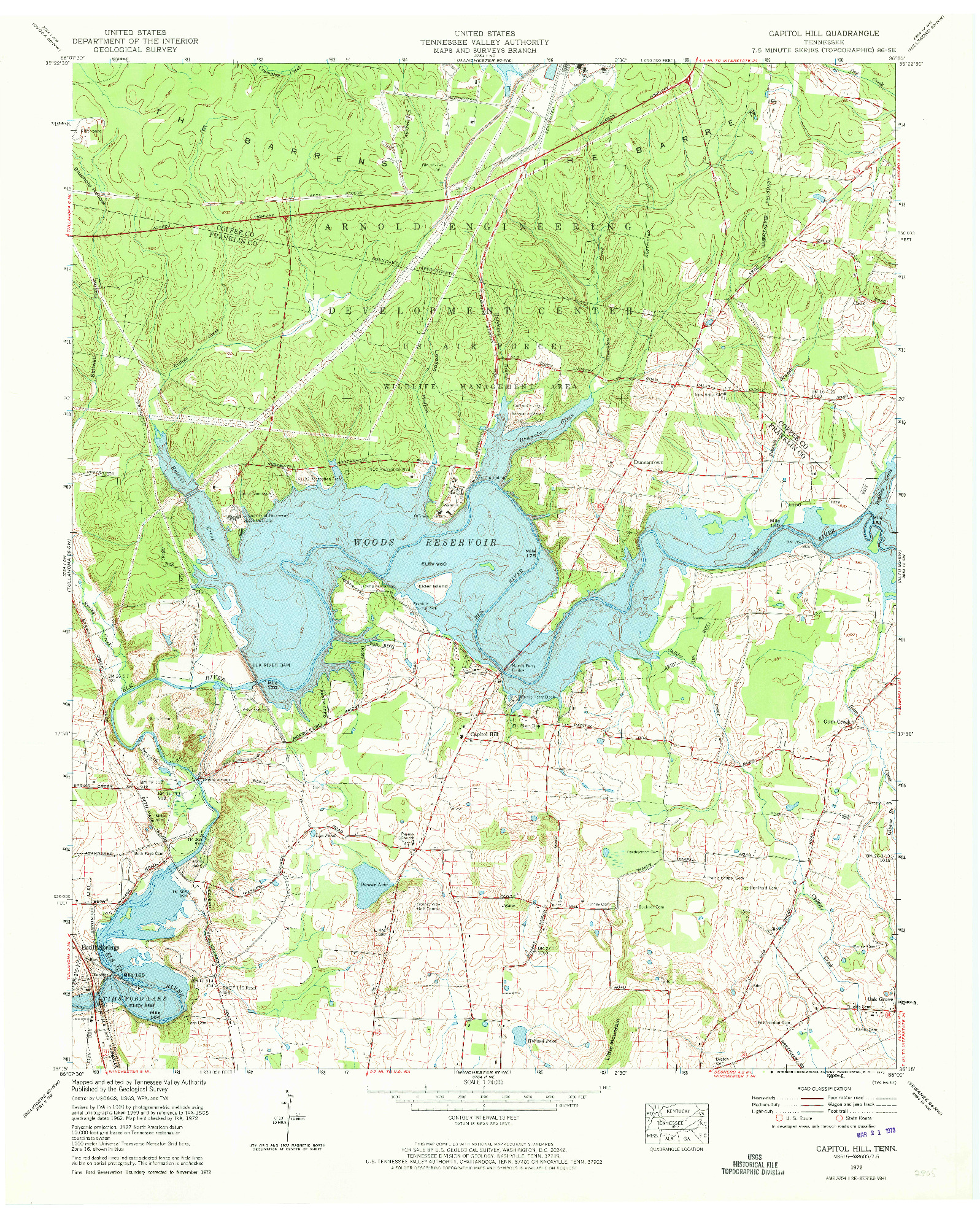 USGS 1:24000-SCALE QUADRANGLE FOR CAPITOL HILL, TN 1972