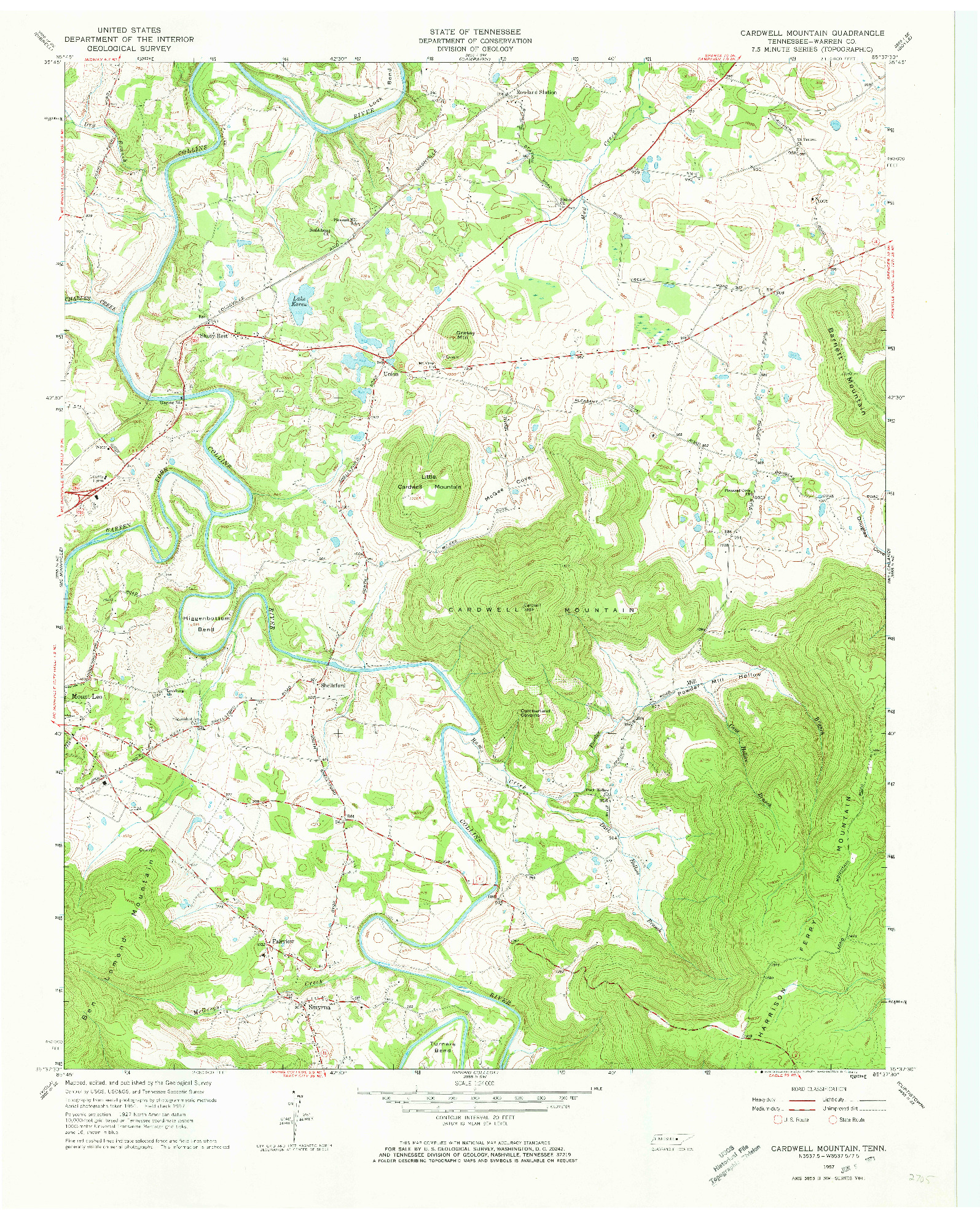 USGS 1:24000-SCALE QUADRANGLE FOR CARDWELL MOUNTAIN, TN 1957