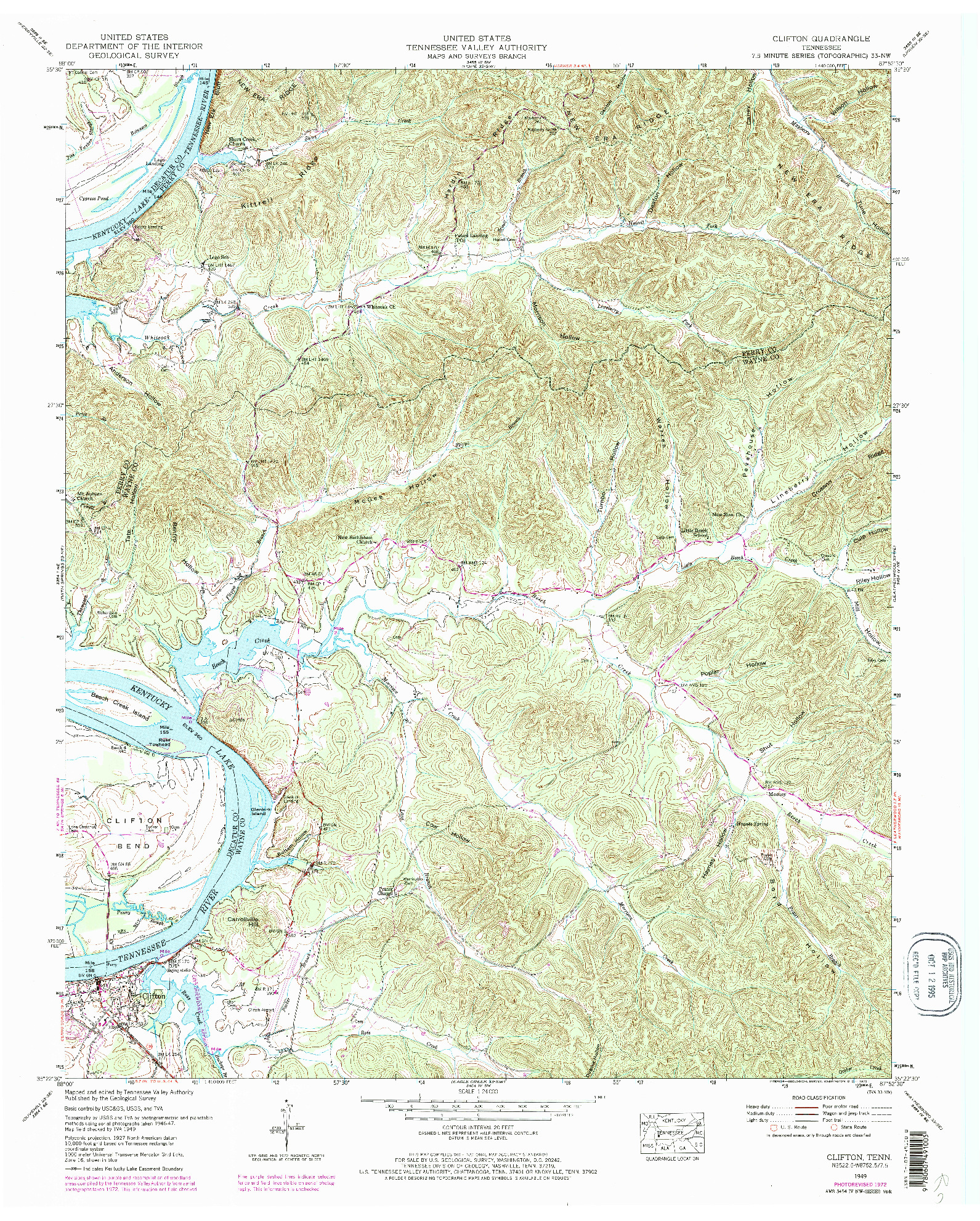 USGS 1:24000-SCALE QUADRANGLE FOR CLIFTON, TN 1949