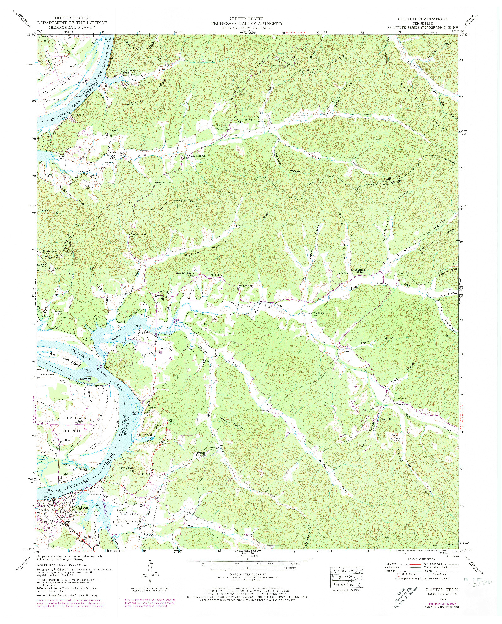 USGS 1:24000-SCALE QUADRANGLE FOR CLIFTON, TN 1949