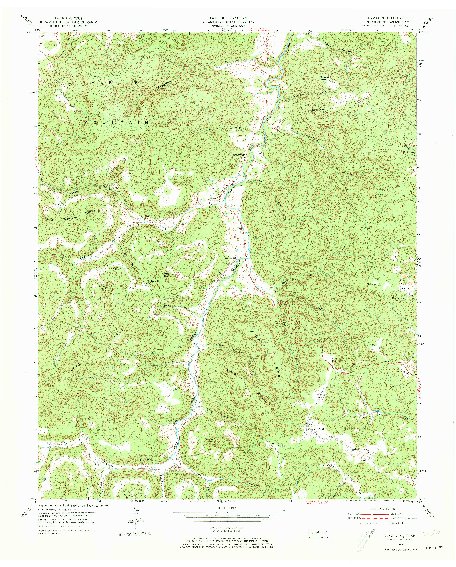 USGS 1:24000-SCALE QUADRANGLE FOR CRAWFORD, TN 1954