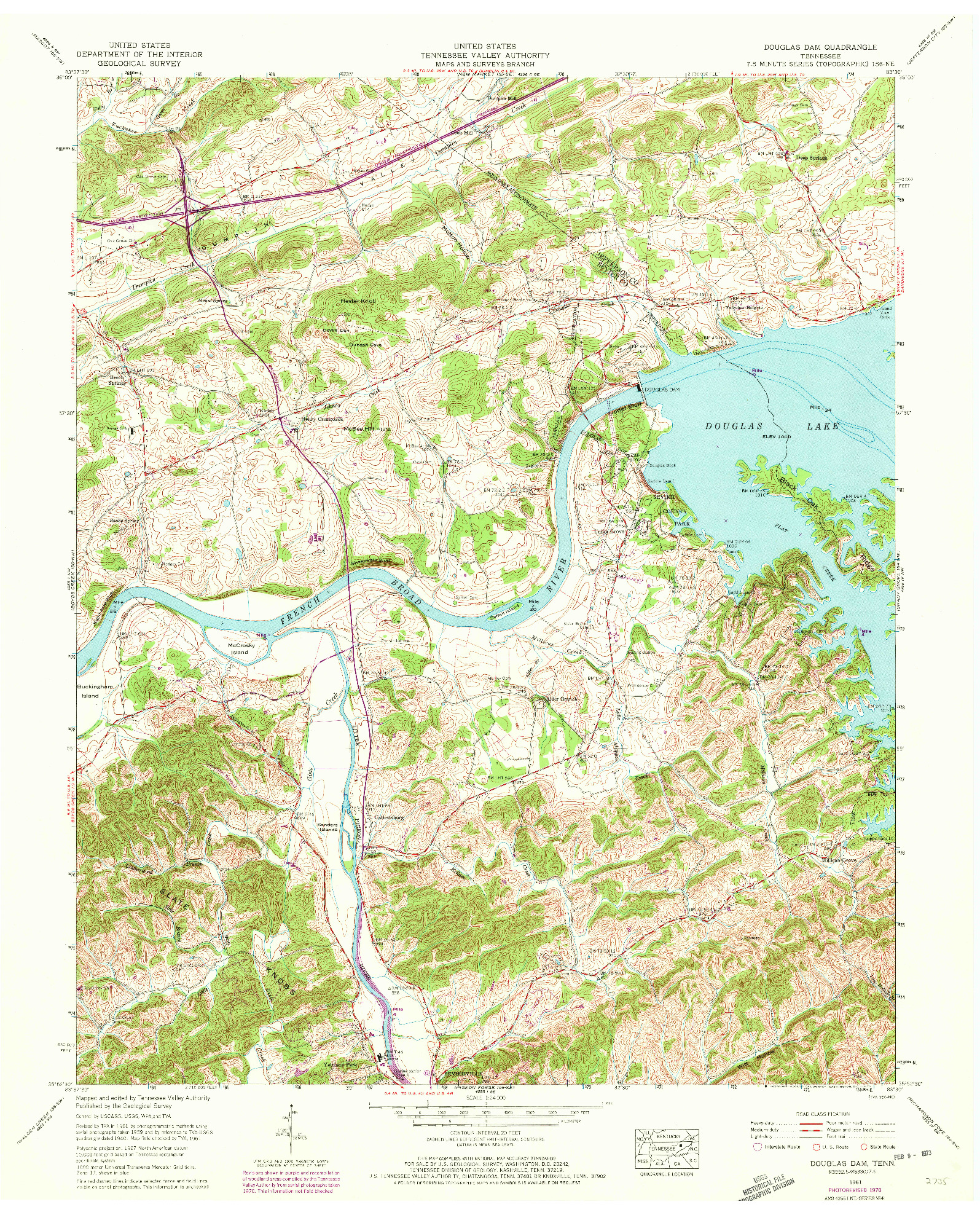 USGS 1:24000-SCALE QUADRANGLE FOR DOUGLAS DAM, TN 1961