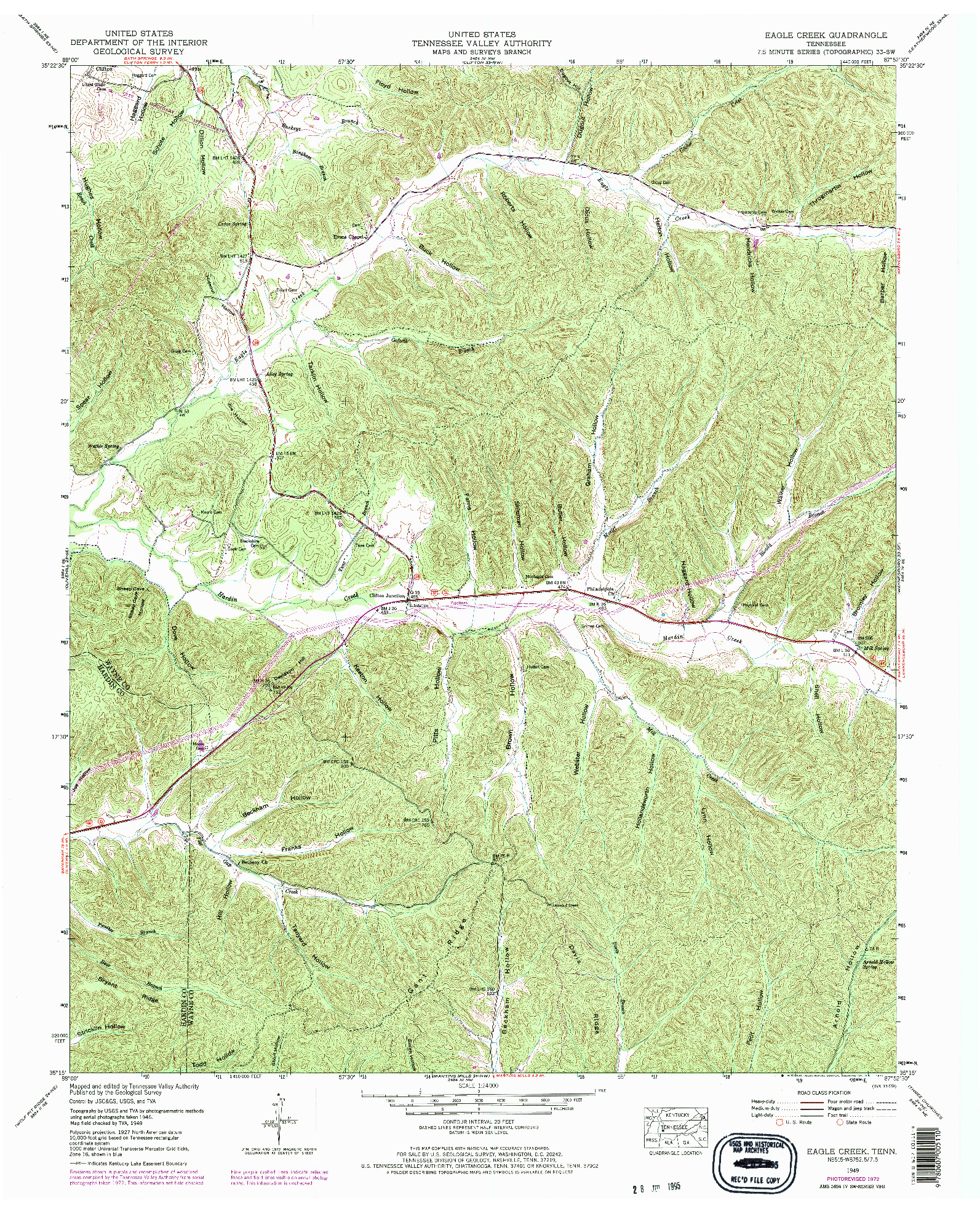 USGS 1:24000-SCALE QUADRANGLE FOR EAGLE CREEK, TN 1949