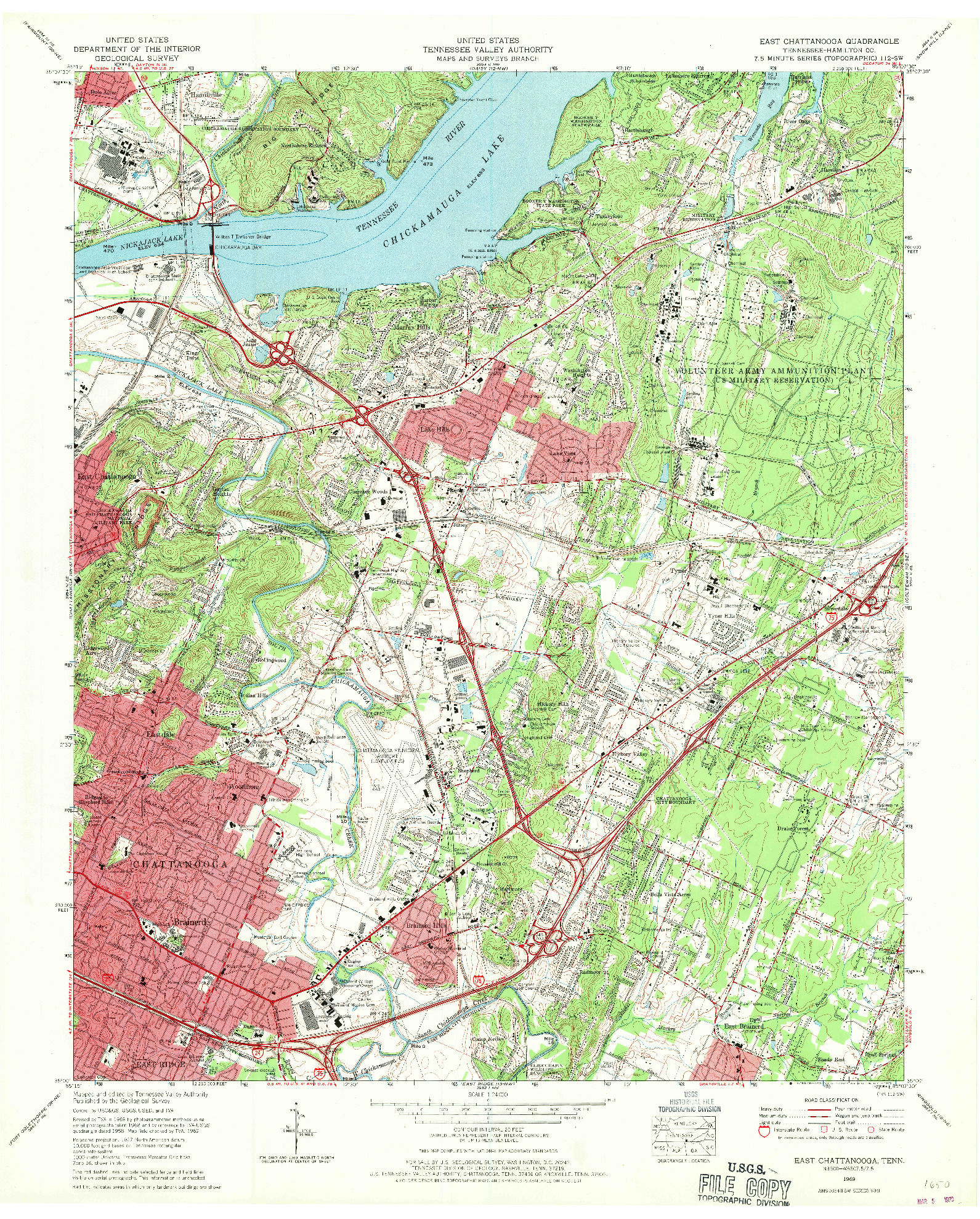 USGS 1:24000-SCALE QUADRANGLE FOR EAST CHATTANOOGA, TN 1969