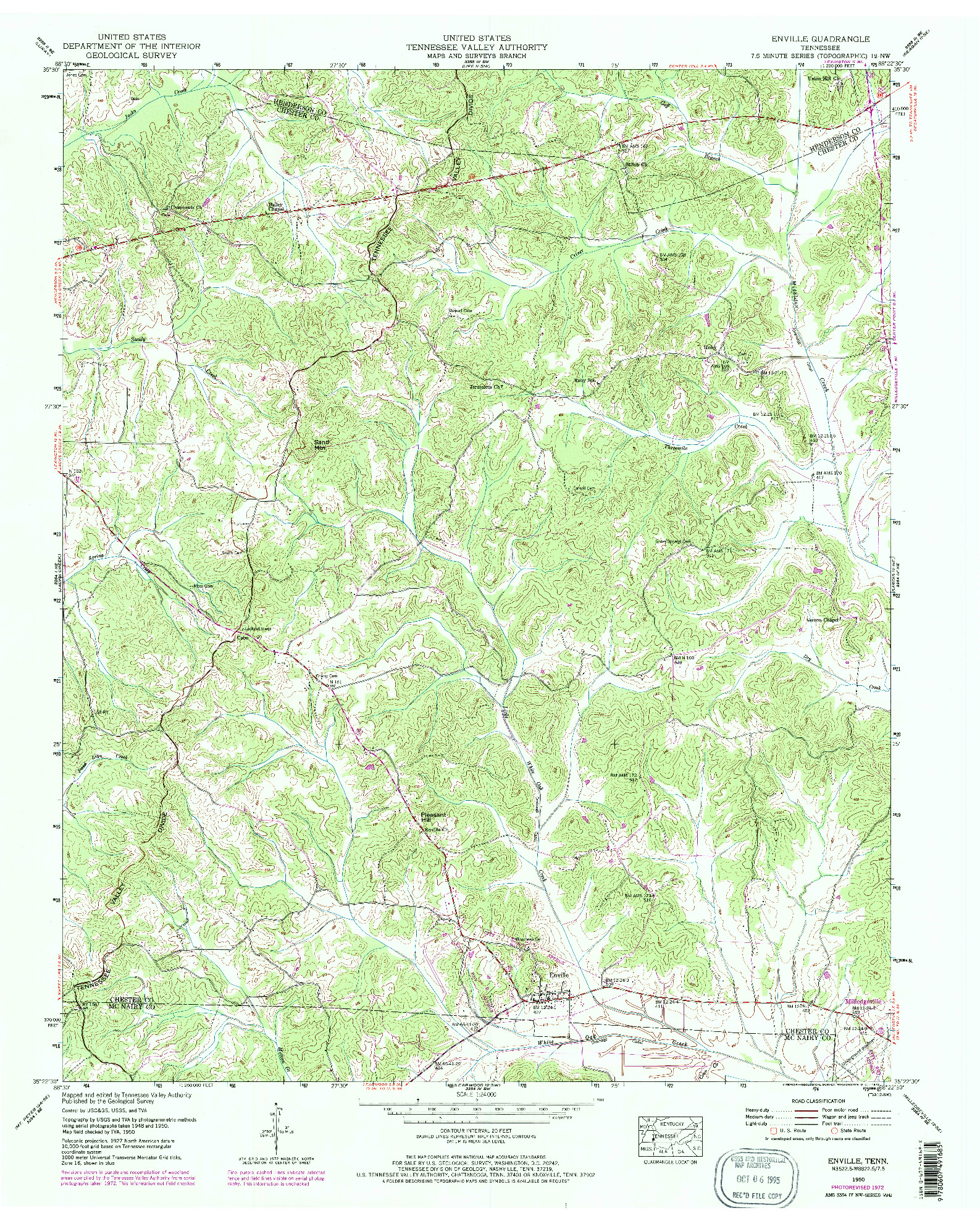 USGS 1:24000-SCALE QUADRANGLE FOR ENVILLE, TN 1950