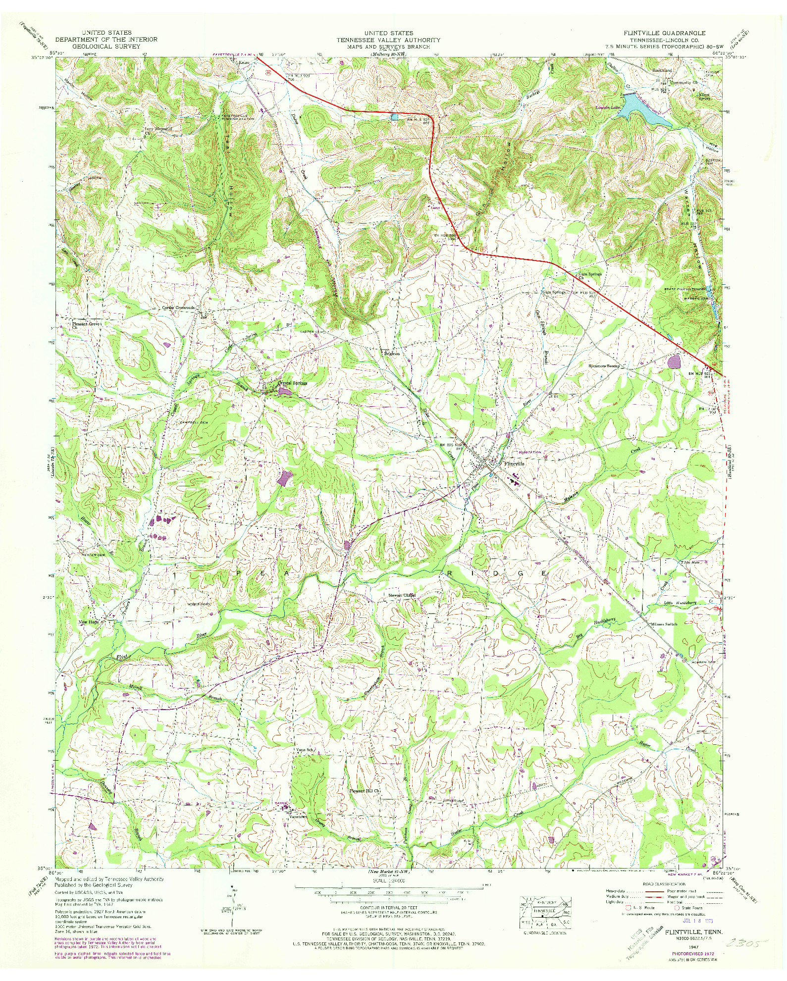 USGS 1:24000-SCALE QUADRANGLE FOR FLINTVILLE, TN 1947