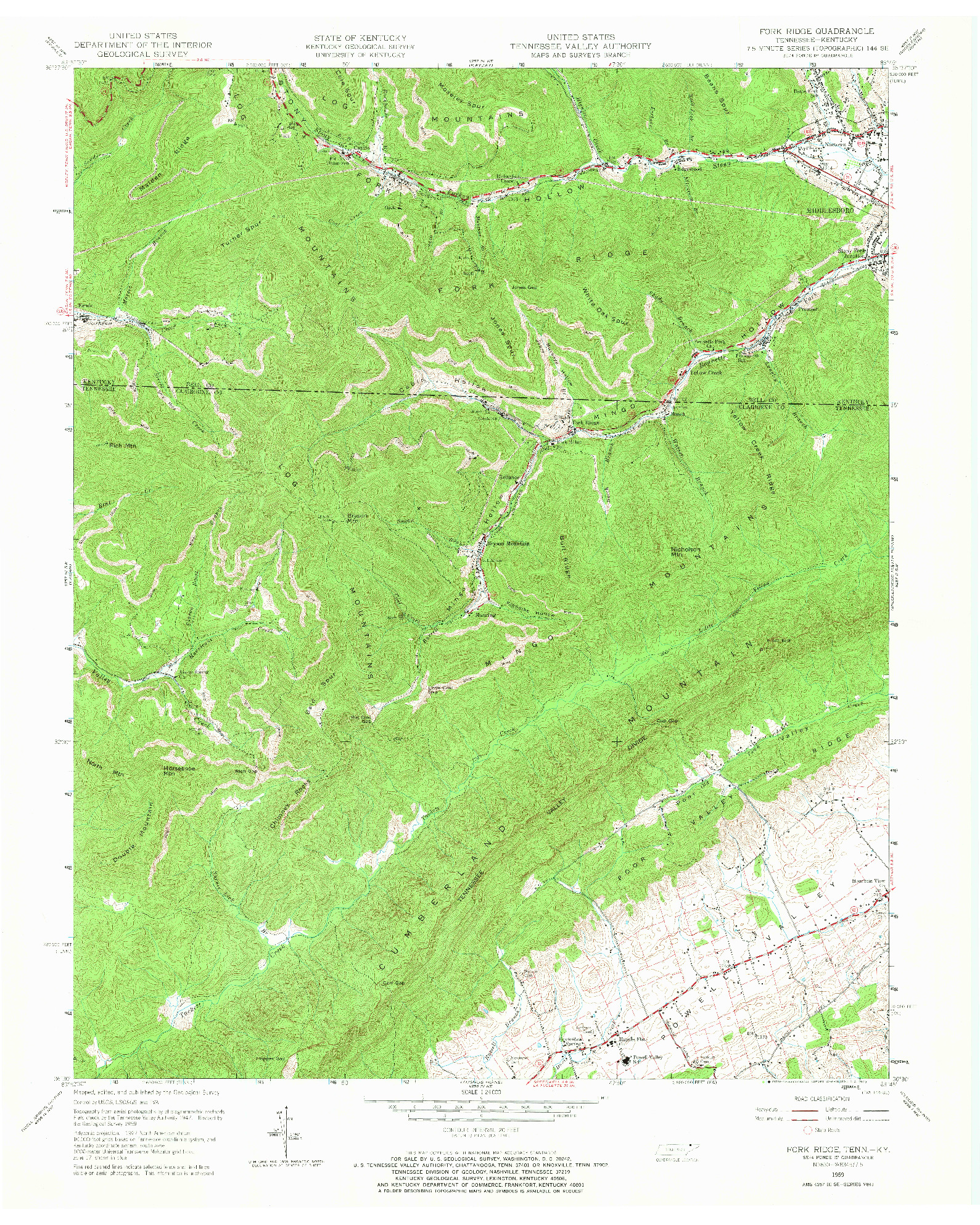 USGS 1:24000-SCALE QUADRANGLE FOR FORK RIDGE, TN 1959