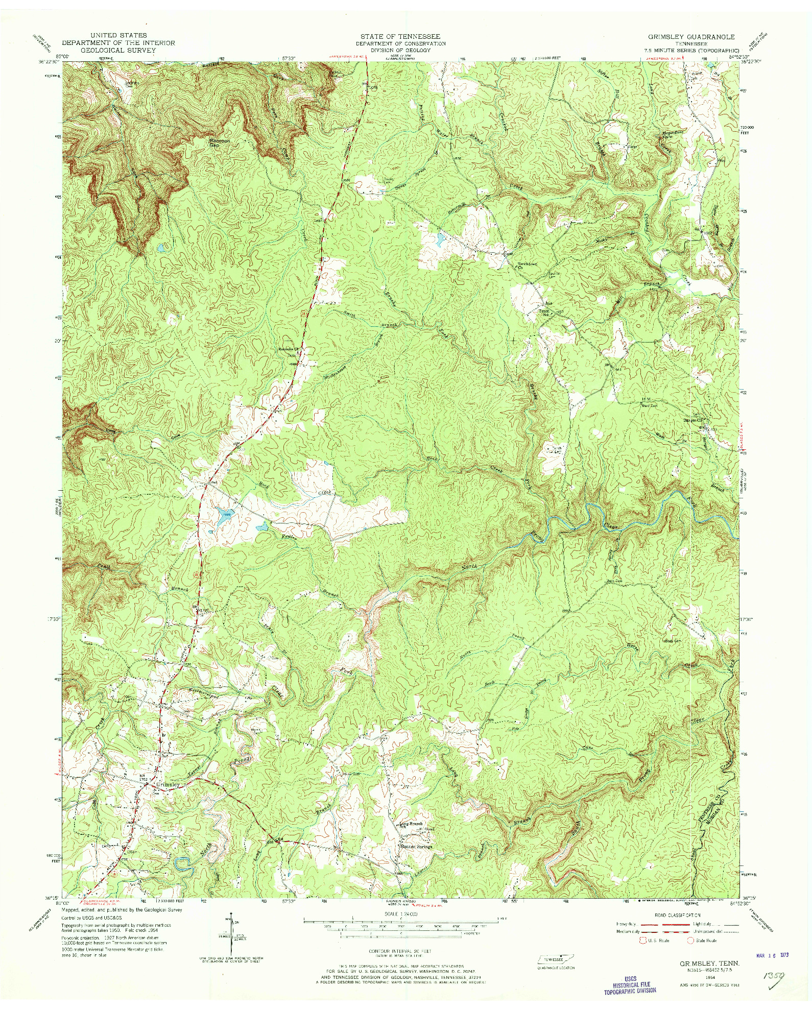 USGS 1:24000-SCALE QUADRANGLE FOR GRIMSLEY, TN 1954