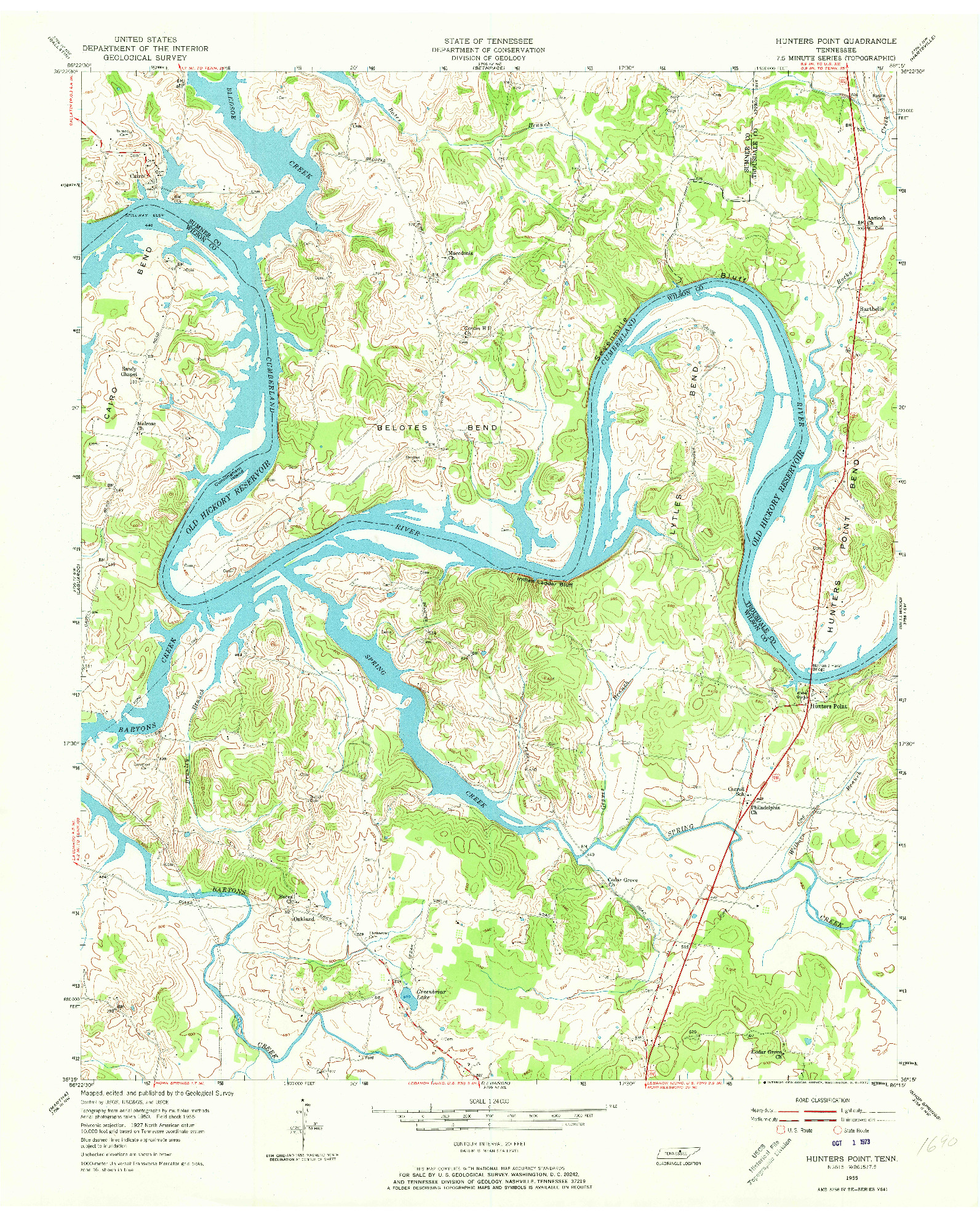 USGS 1:24000-SCALE QUADRANGLE FOR HUNTERS POINT, TN 1955