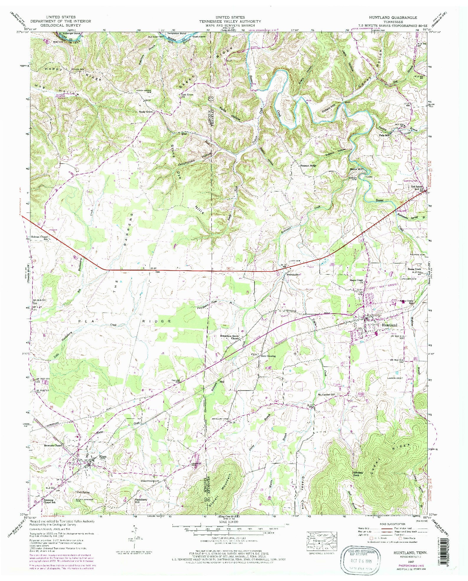 USGS 1:24000-SCALE QUADRANGLE FOR HUNTLAND, TN 1947