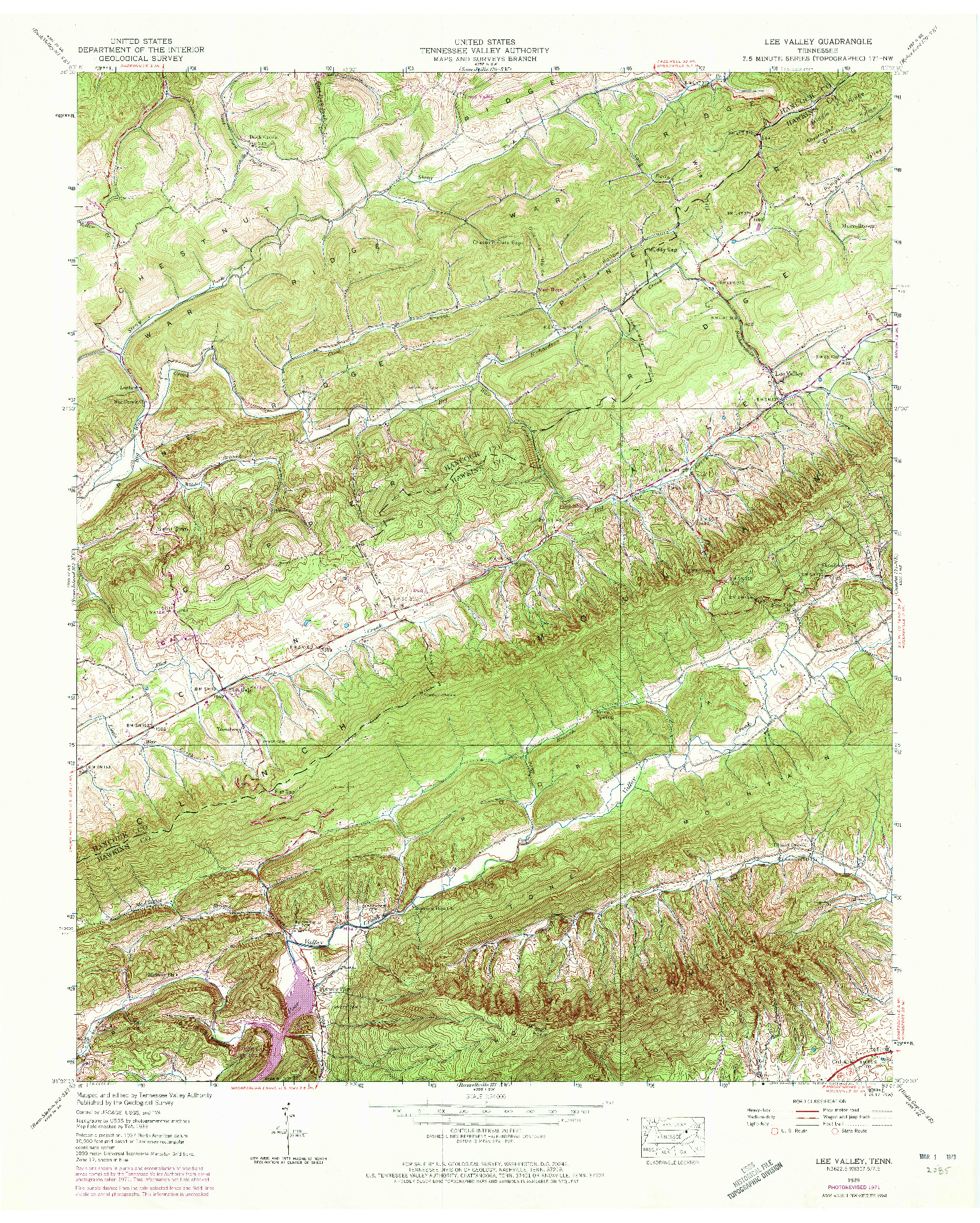 USGS 1:24000-SCALE QUADRANGLE FOR LEE VALLEY, TN 1939