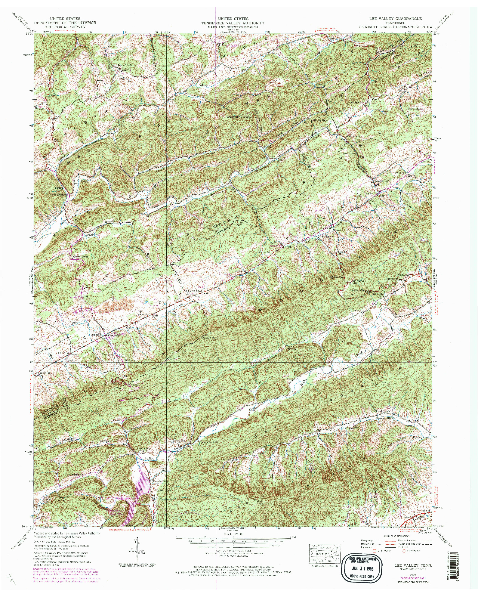 USGS 1:24000-SCALE QUADRANGLE FOR LEE VALLEY, TN 1939