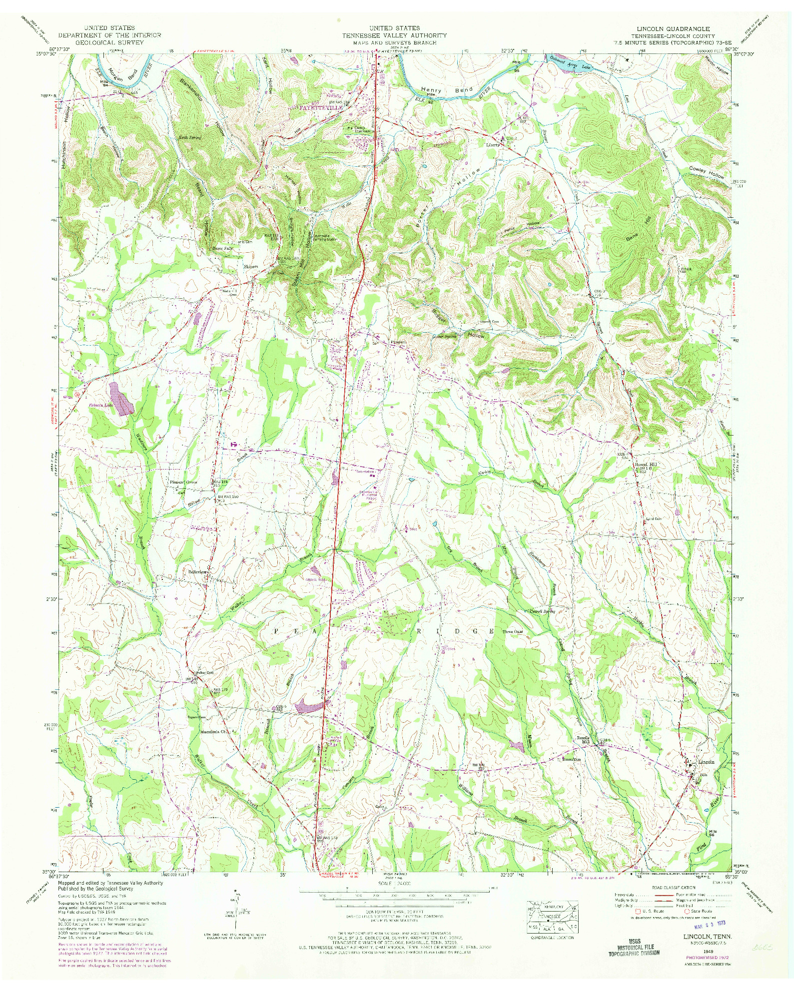 USGS 1:24000-SCALE QUADRANGLE FOR LINCOLN, TN 1949