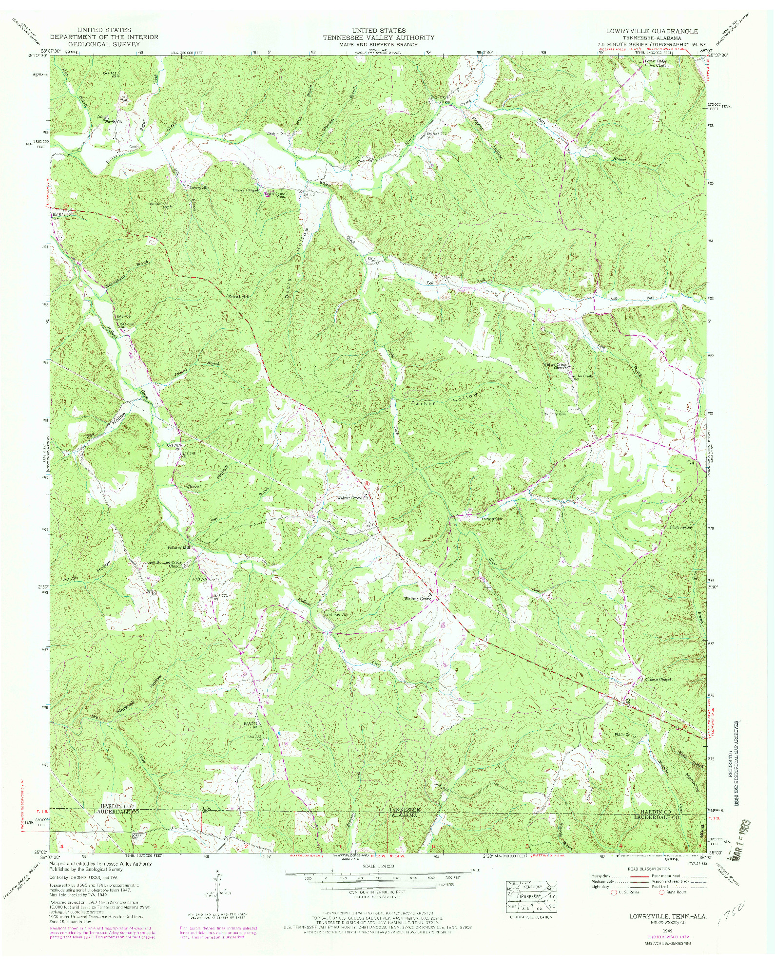 USGS 1:24000-SCALE QUADRANGLE FOR LOWRYVILLE, TN 1949