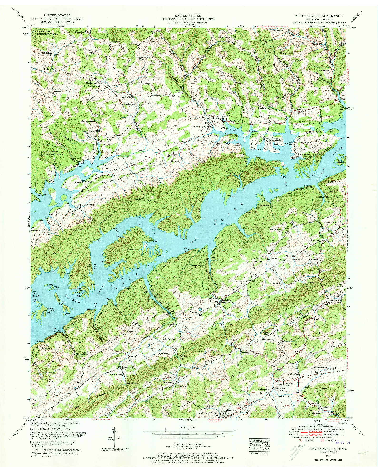 USGS 1:24000-SCALE QUADRANGLE FOR MAYNARDVILLE, TN 1952