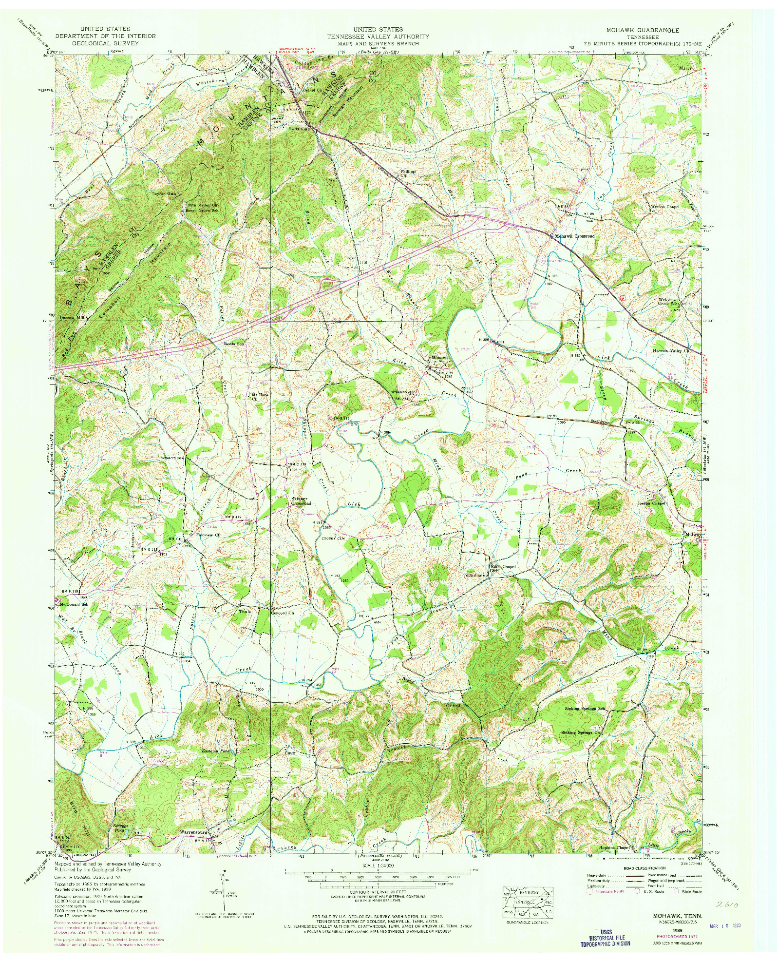 USGS 1:24000-SCALE QUADRANGLE FOR MOHAWK, TN 1939