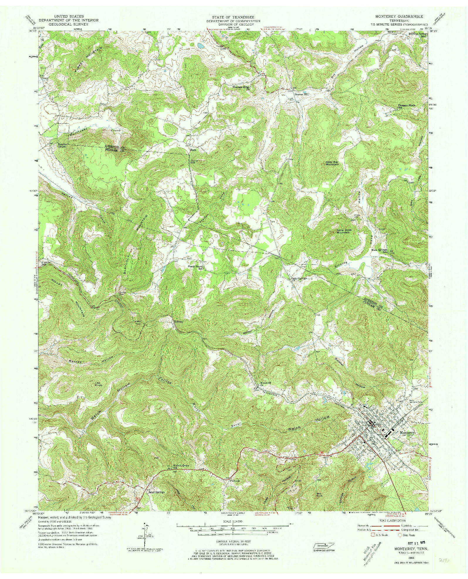 USGS 1:24000-SCALE QUADRANGLE FOR MONTEREY, TN 1955