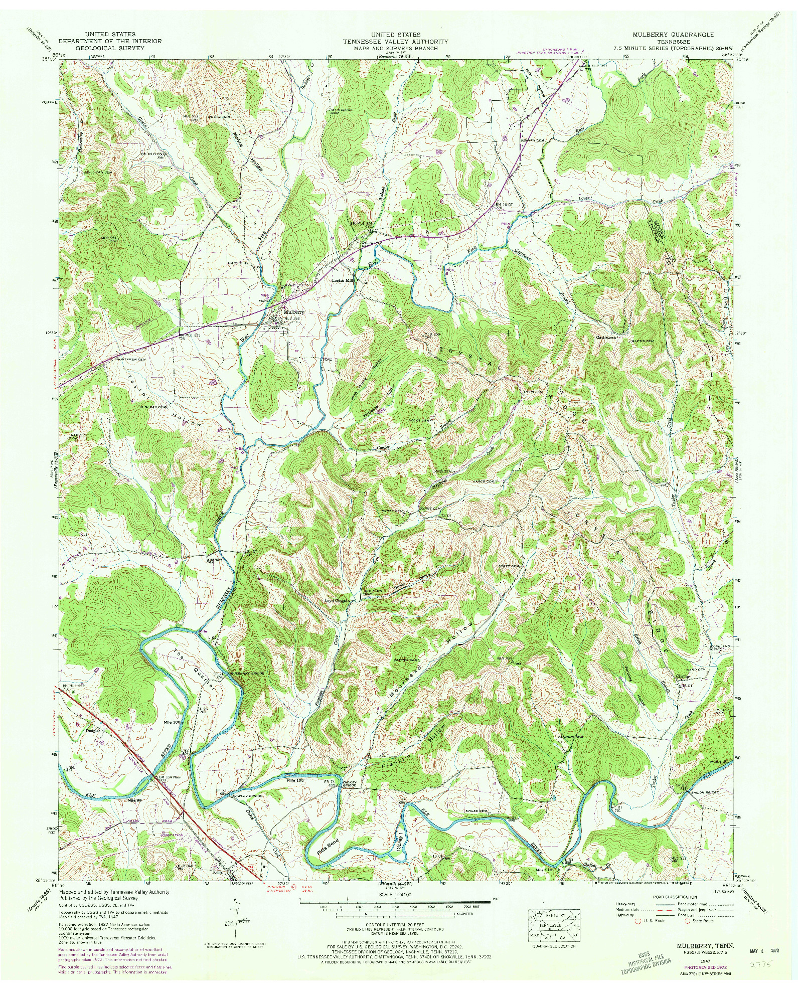 USGS 1:24000-SCALE QUADRANGLE FOR MULBERRY, TN 1947