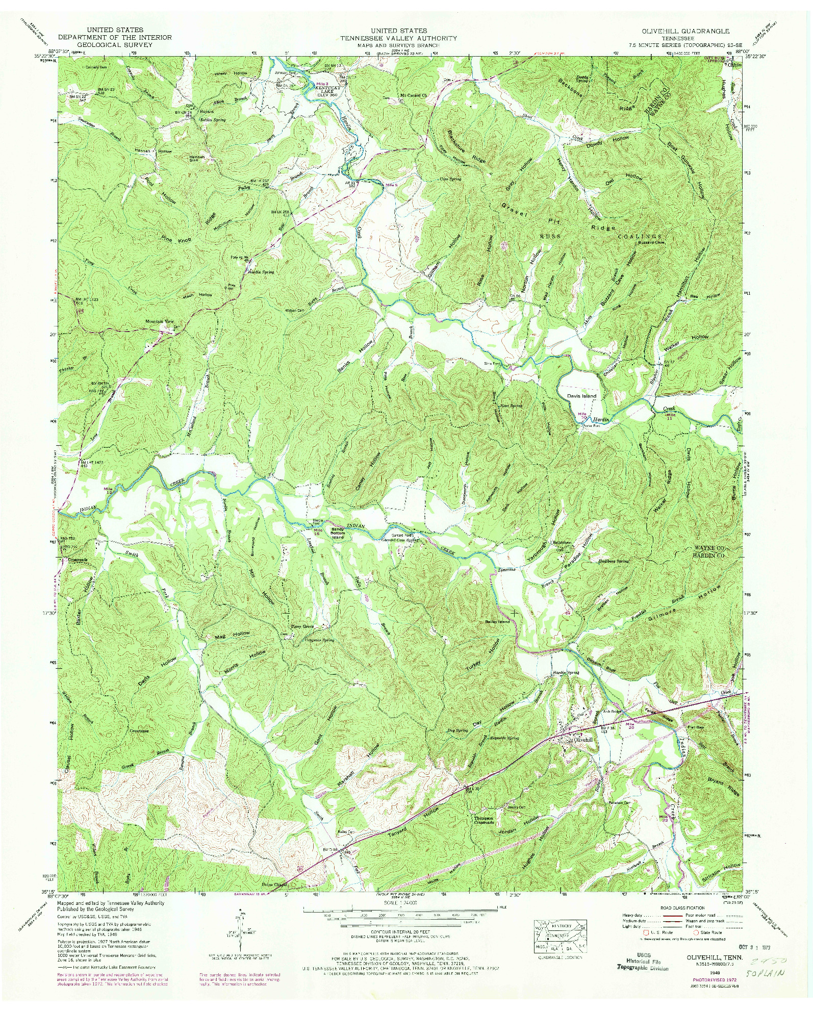 USGS 1:24000-SCALE QUADRANGLE FOR OLIVEHILL, TN 1949