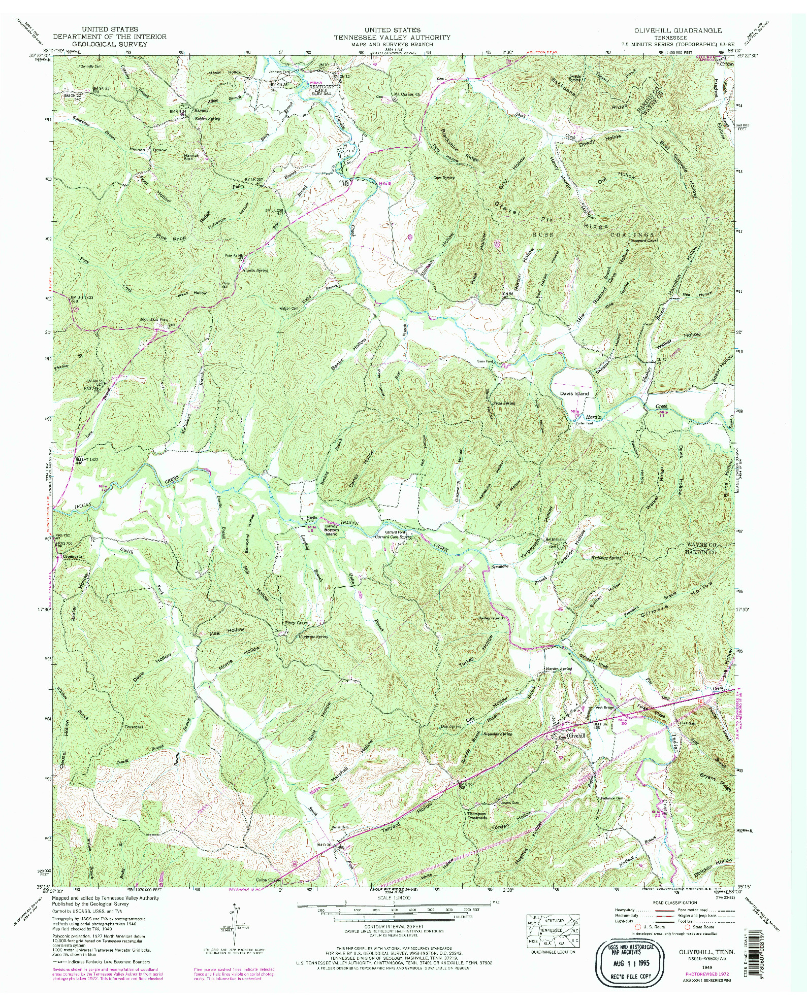 USGS 1:24000-SCALE QUADRANGLE FOR OLIVEHILL, TN 1949