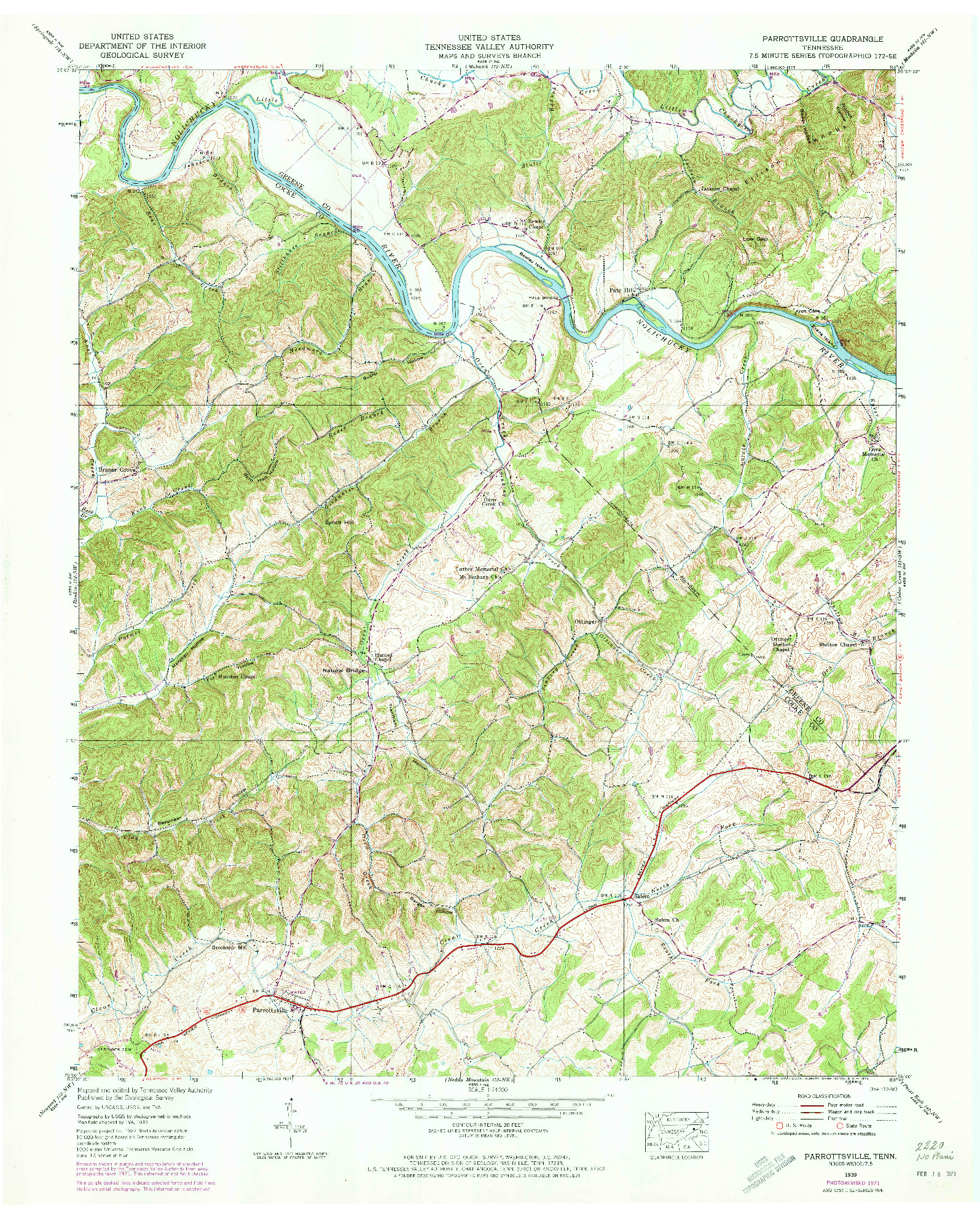 USGS 1:24000-SCALE QUADRANGLE FOR PARROTTSVILLE, TN 1939