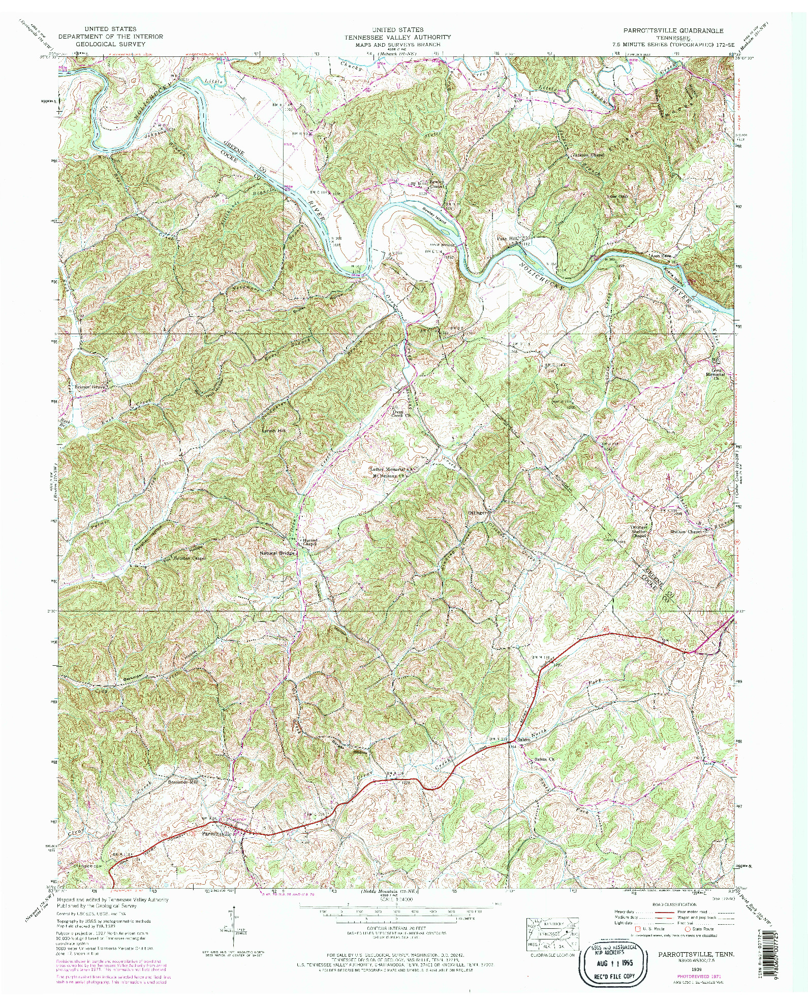 USGS 1:24000-SCALE QUADRANGLE FOR PARROTTSVILLE, TN 1939