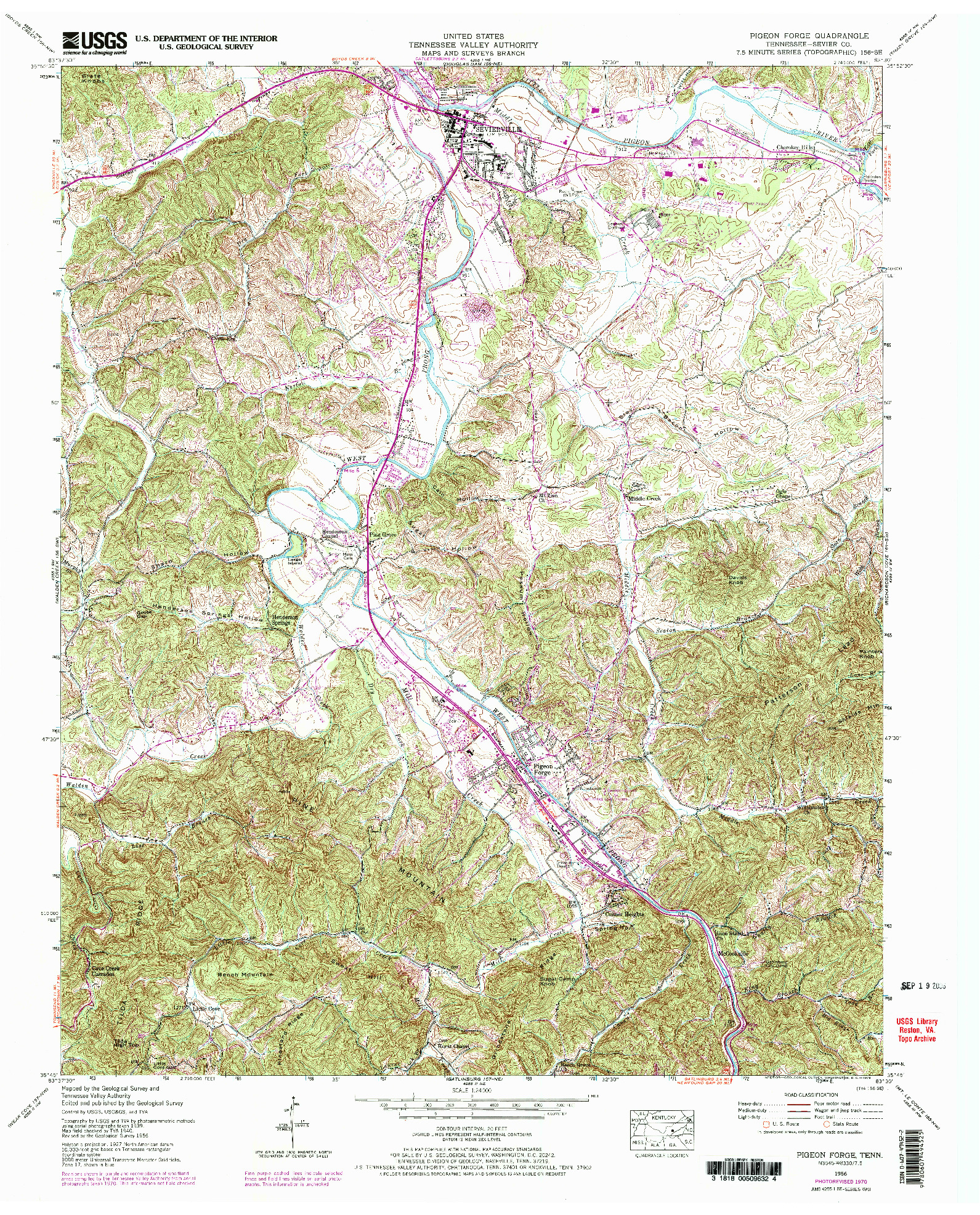 USGS 1:24000-SCALE QUADRANGLE FOR PIGEON FORGE, TN 1956