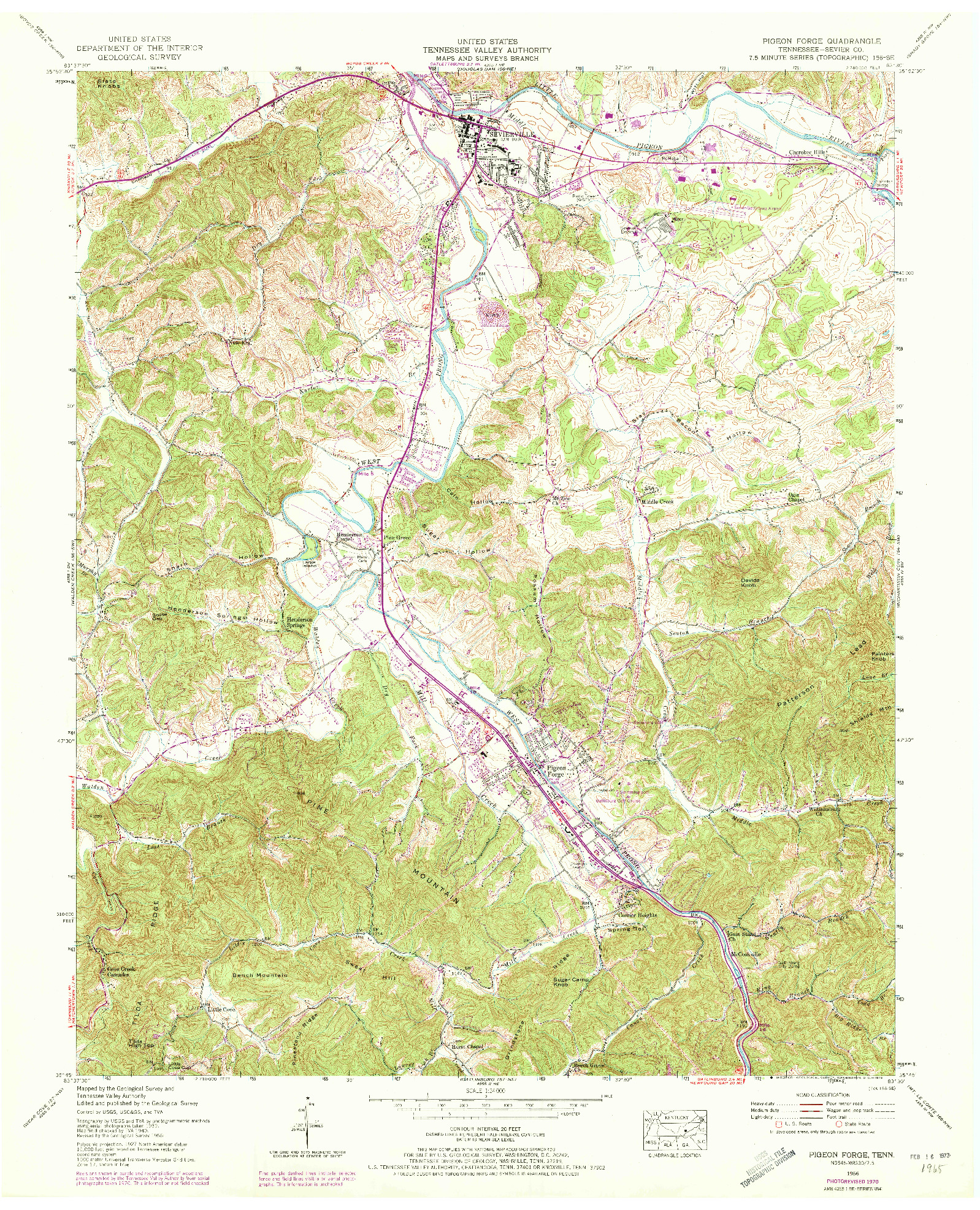 USGS 1:24000-SCALE QUADRANGLE FOR PIGEON FORGE, TN 1956