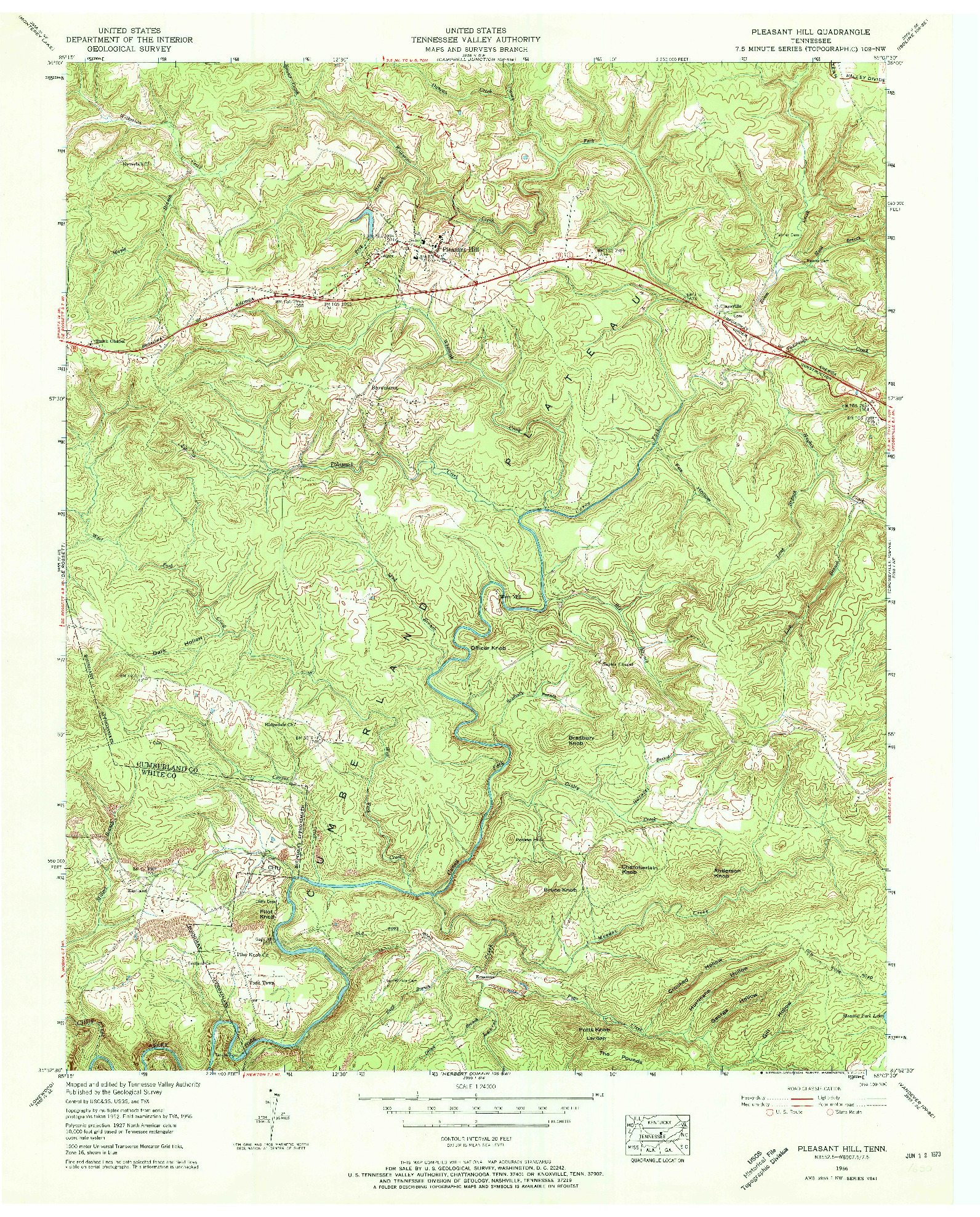 USGS 1:24000-SCALE QUADRANGLE FOR PLEASANT HILL, TN 1956