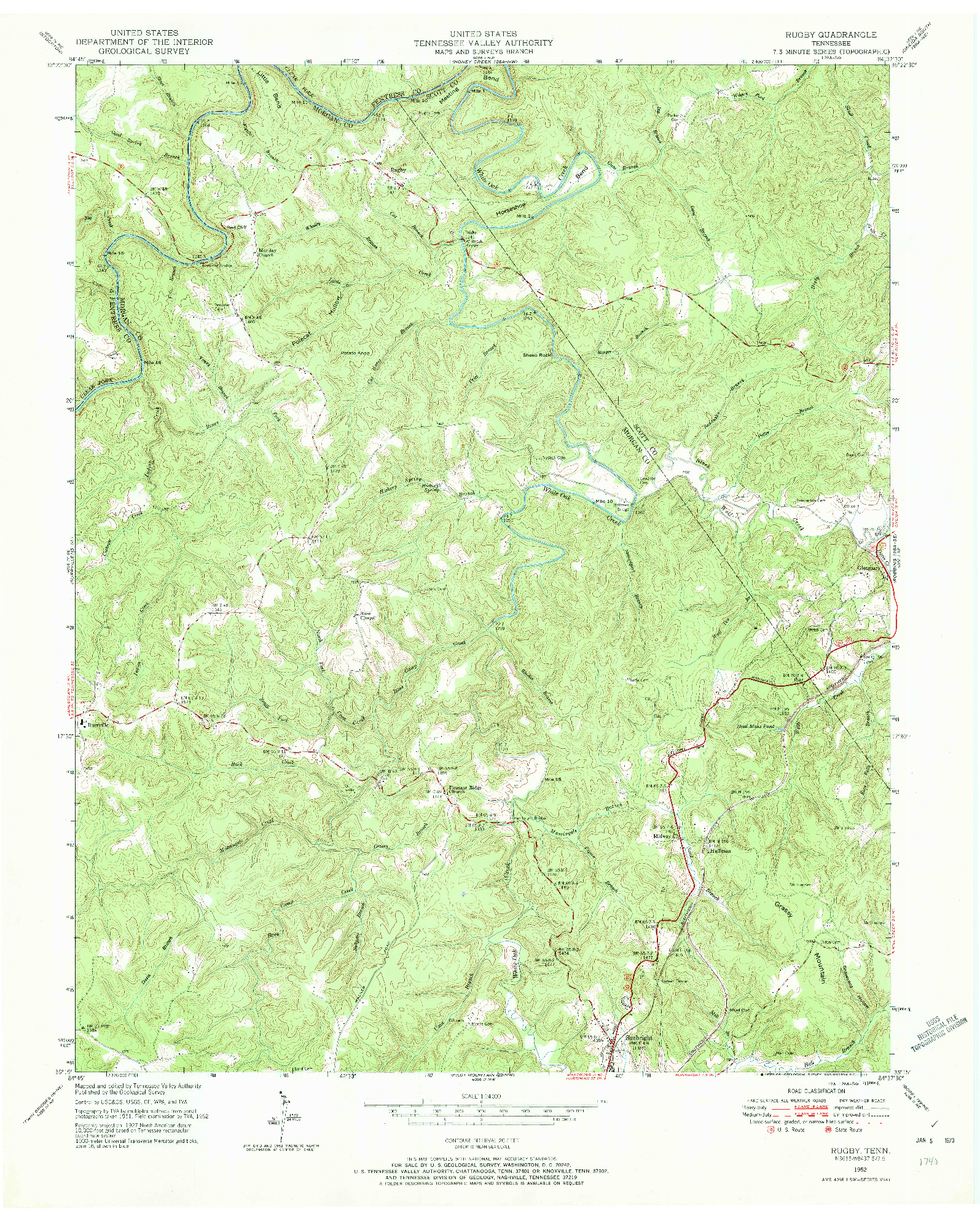 USGS 1:24000-SCALE QUADRANGLE FOR RUGBY, TN 1952