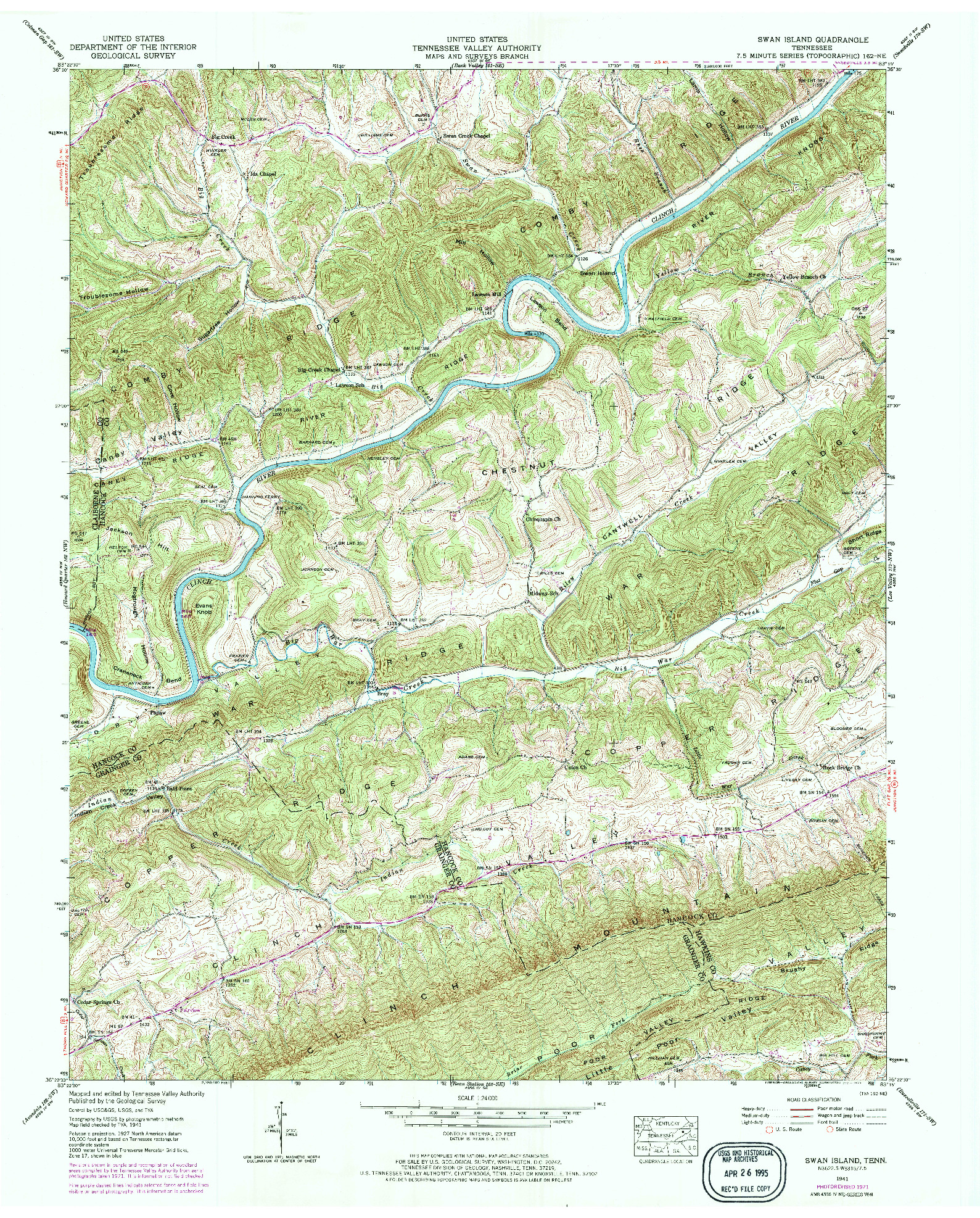 USGS 1:24000-SCALE QUADRANGLE FOR SWAN ISLAND, TN 1941