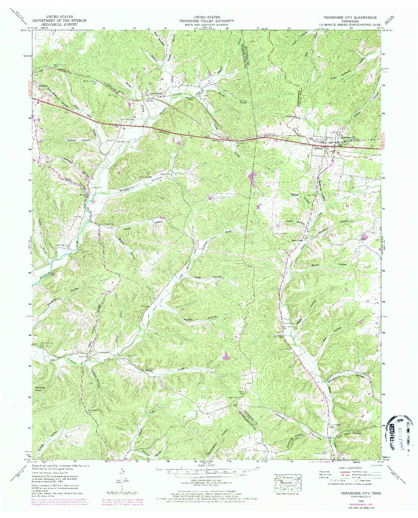 USGS 1:24000-SCALE QUADRANGLE FOR TENNESSEE CITY, TN 1953