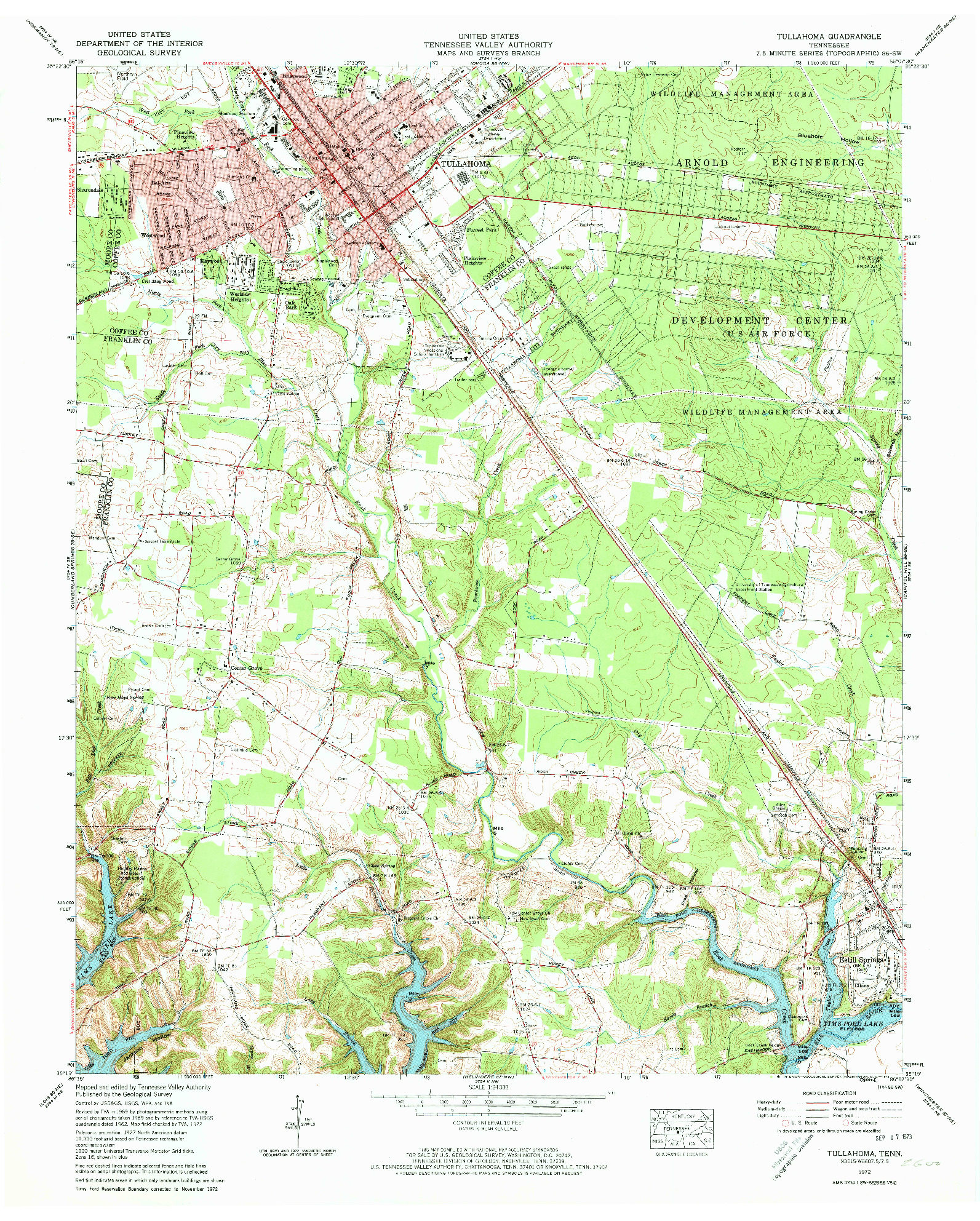 USGS 1:24000-SCALE QUADRANGLE FOR TULLAHOMA, TN 1972